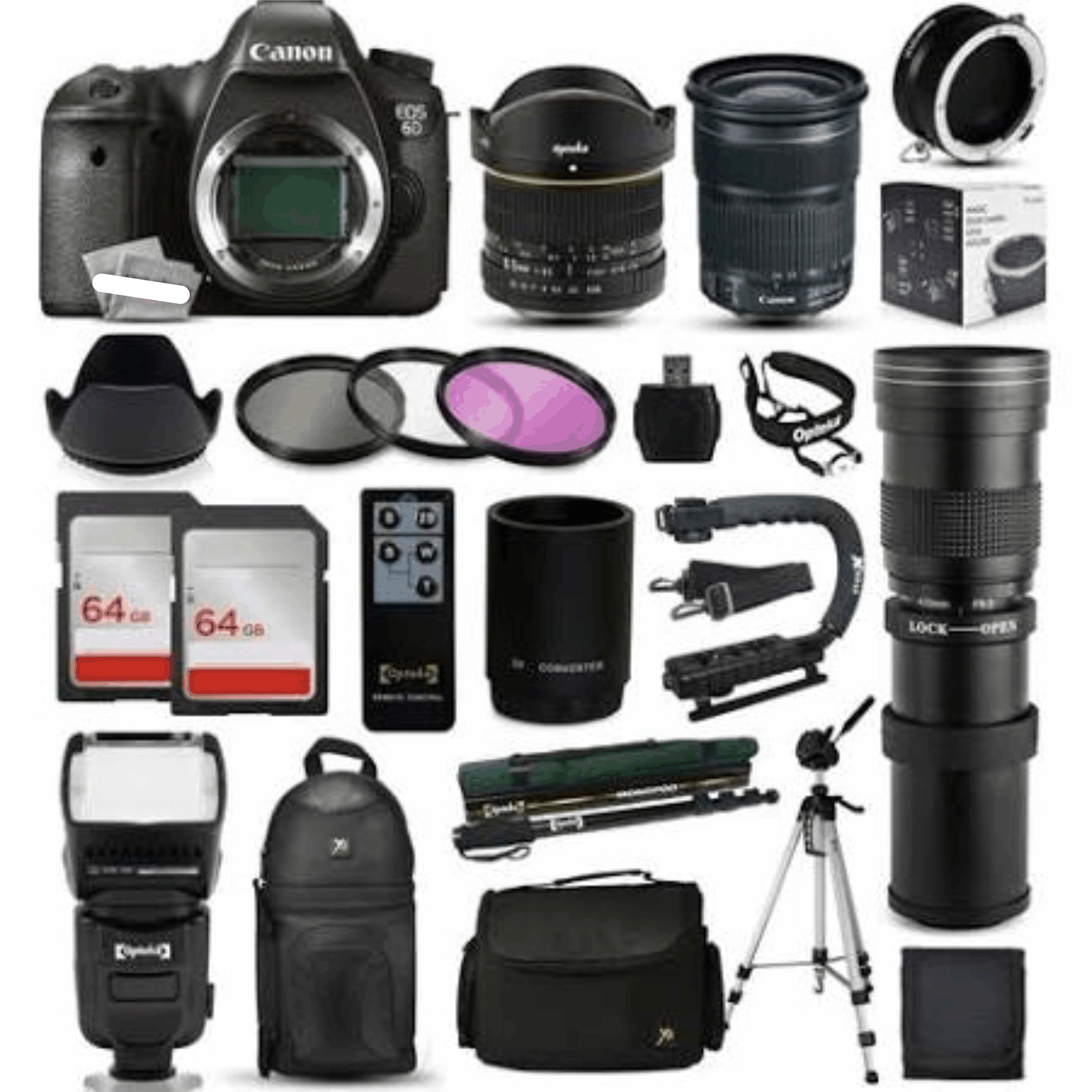 Canon EOS 6D DSLR Digital Camera + 6.5mm Fisheye + 24-105mm STM + 420-1600mm + Case + 128GB Accessory Kit 15