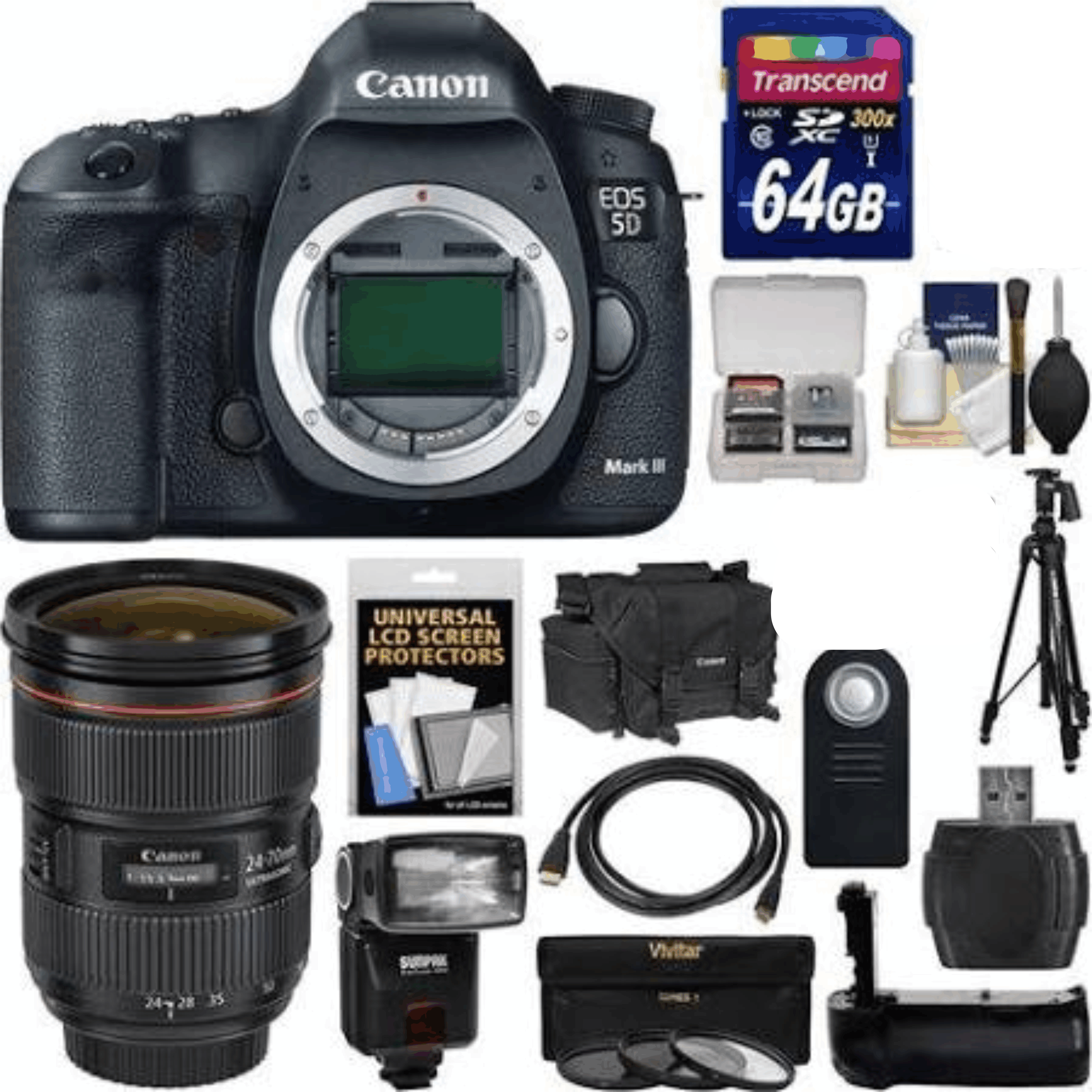 Canon EOS 5D Mark III Digital SLR Camera Body with 24-70mm f/2.8 L Lens + 64GB Card + Case + Flash + Grip + Tripod Kit  15