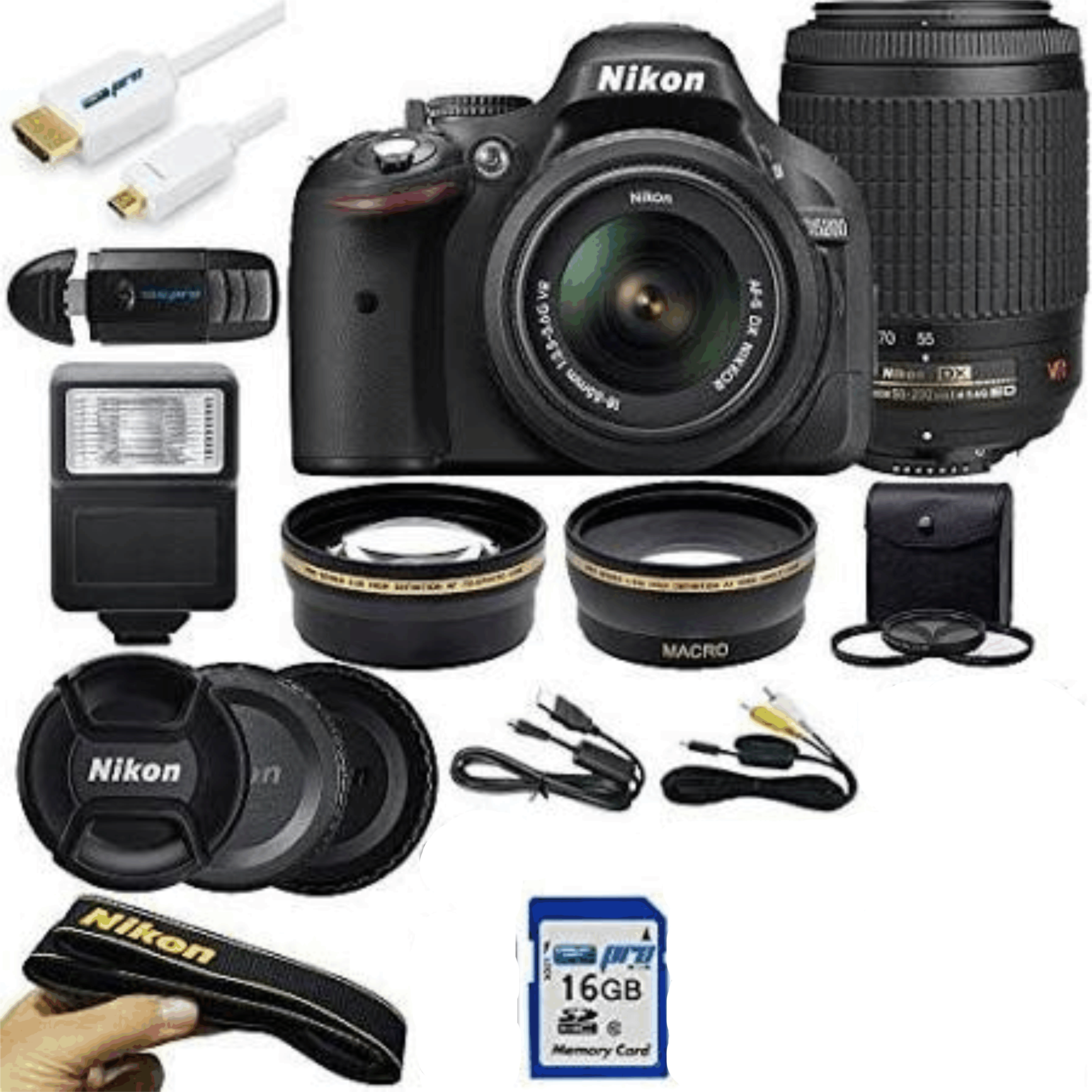 Nikon D5200 24.1 MP Camera W/ 18-55mm f/3.5-5.6 AF-S DX VR Lens + 16GB Accessory Bundle KIT 15