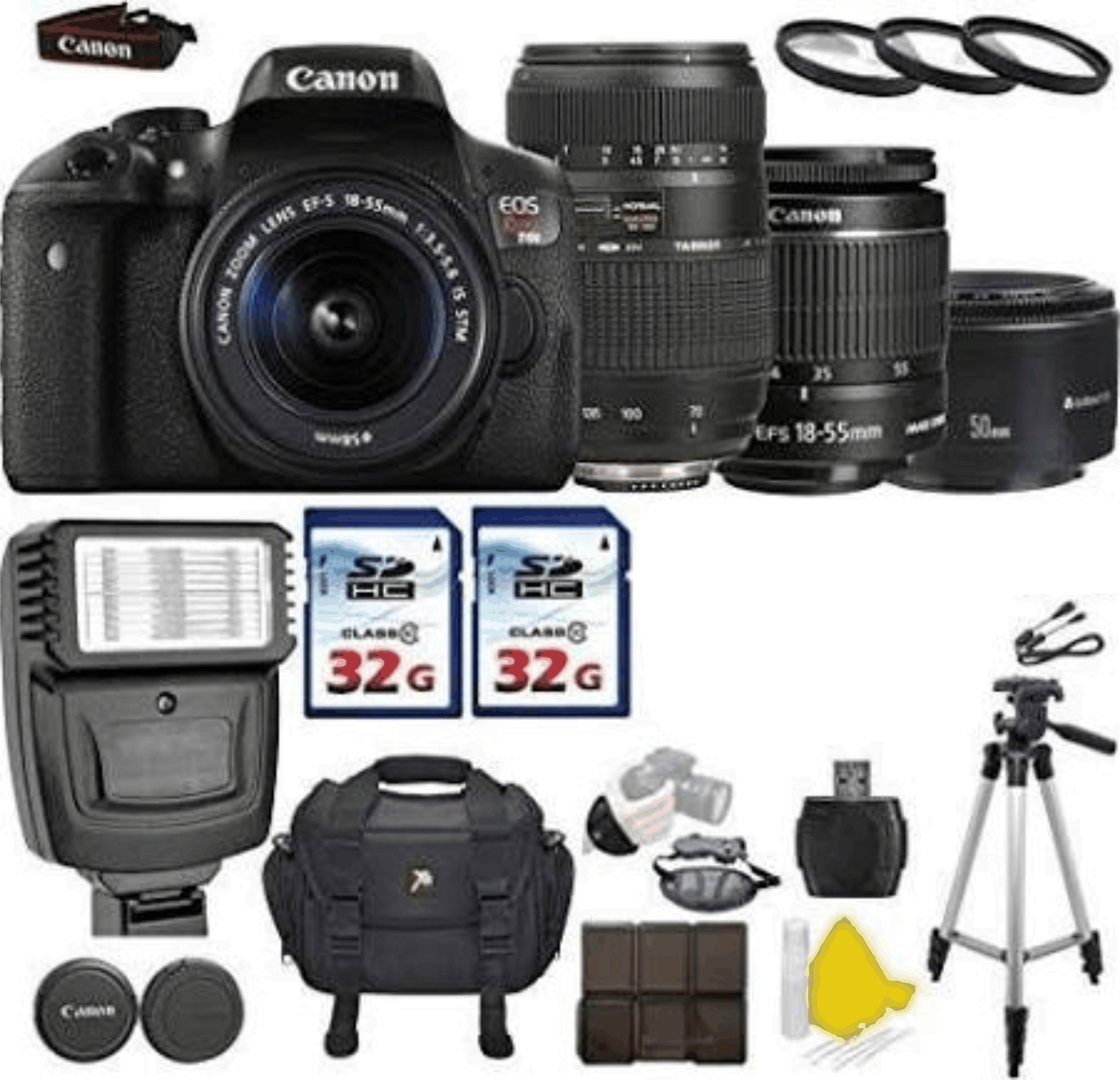 Canon EOS Rebel T6i 24.2 MP Digital SLR Camera with Canon EF-S 18-55mm Is II + Tamron AF 70-300mm f/4-5.6 + Canon EF 50mm f/1.8 II Lens + 2 Commander kit 15