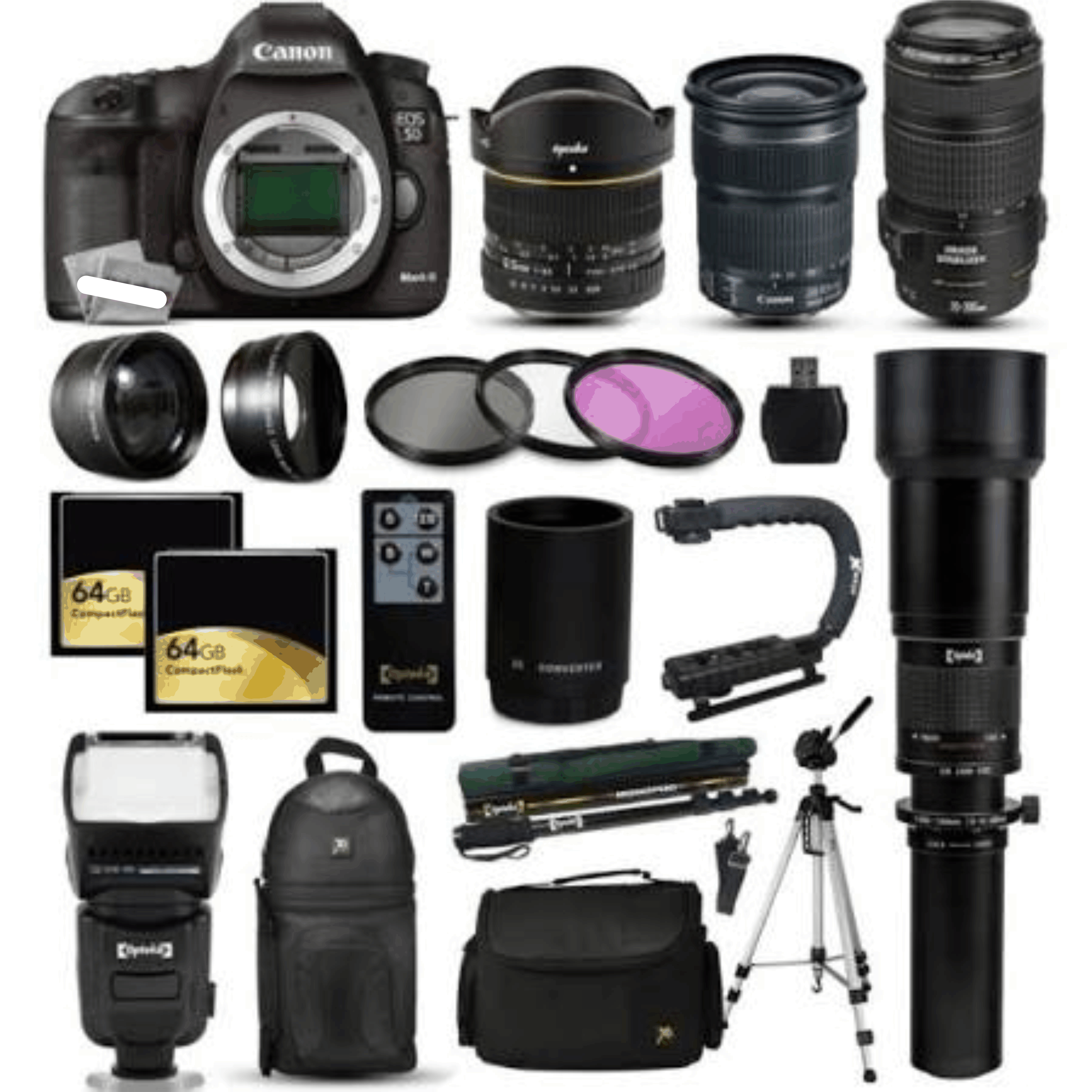 Canon EOS 5D Mark III DSLR Camera + 70-300mm is USM + 6.5mm Fisheye + 24-105mm STM + 650-2600mm + Case + 128GB kit 17