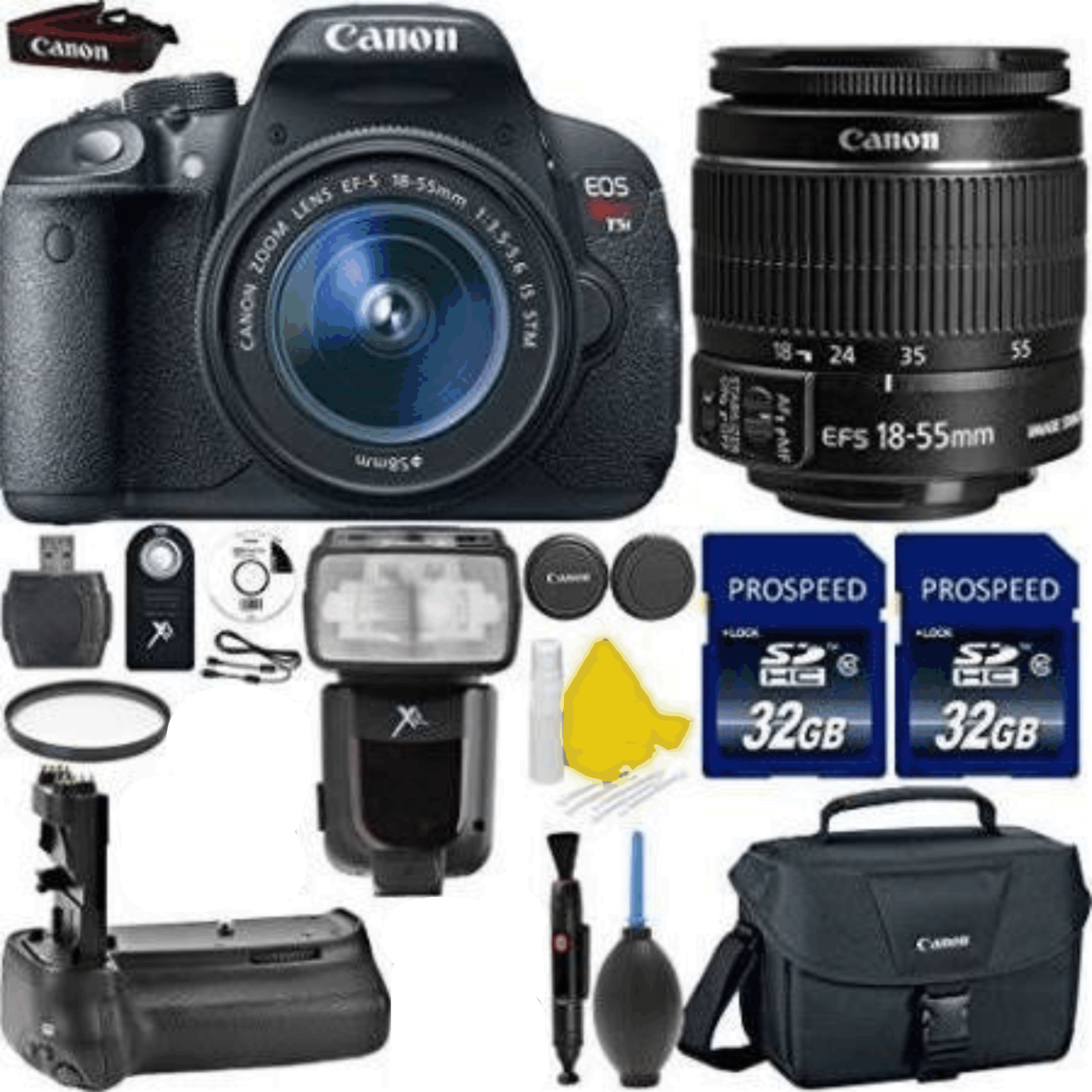 Canon EOS Rebel T5i 18.0 MP CMOS Digital Camera Digital SLR Camera + Canon EF-S 18-55mm Is STM + 2pc High Speed 32GB Memory Cards + UV Filter kit 16