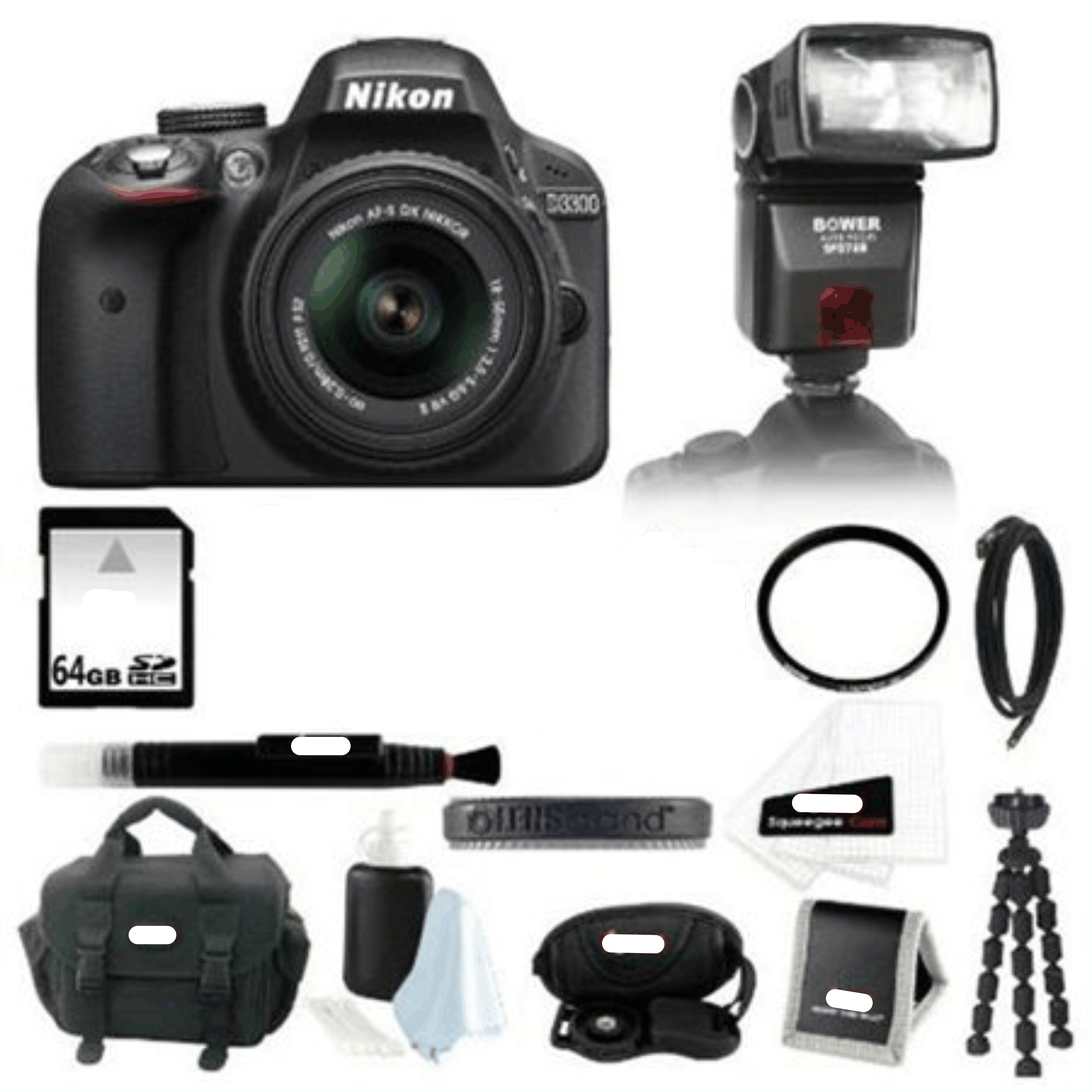 Nikon D3300 24.2 MP CMOS Digital SLR Camera - Black - 18-55mm f/3.5-5.6G VR II Zoom Lens - Bower Automatic TTL Flash KIT 18