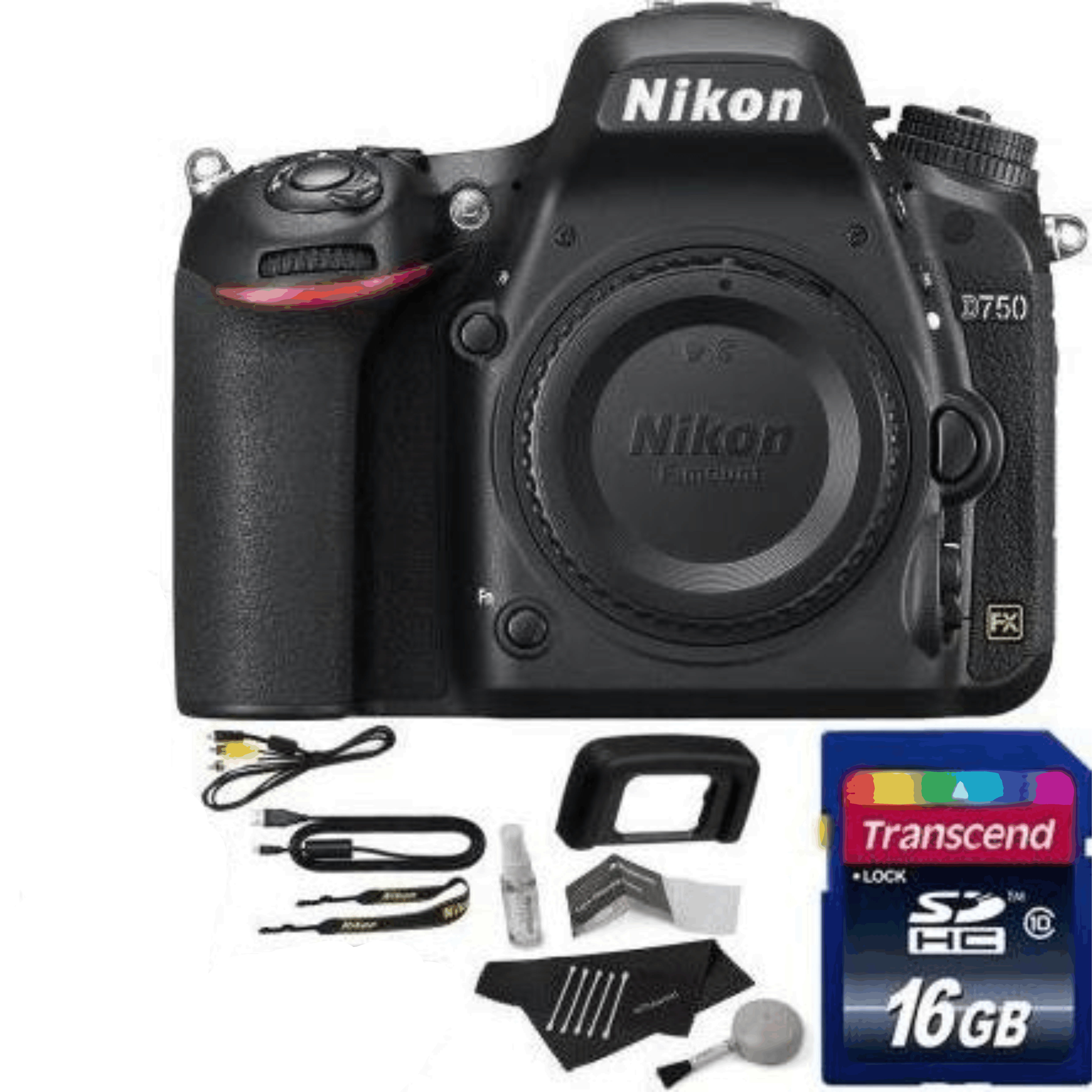 Nikon D750 FX-format Digital SLR Camera Body, Transcend 16 GB Class 10 SDHC Flash Memory Card, Polaroid 5 Piece Camera Cleaning Kit & Accessory Bundle kit 19