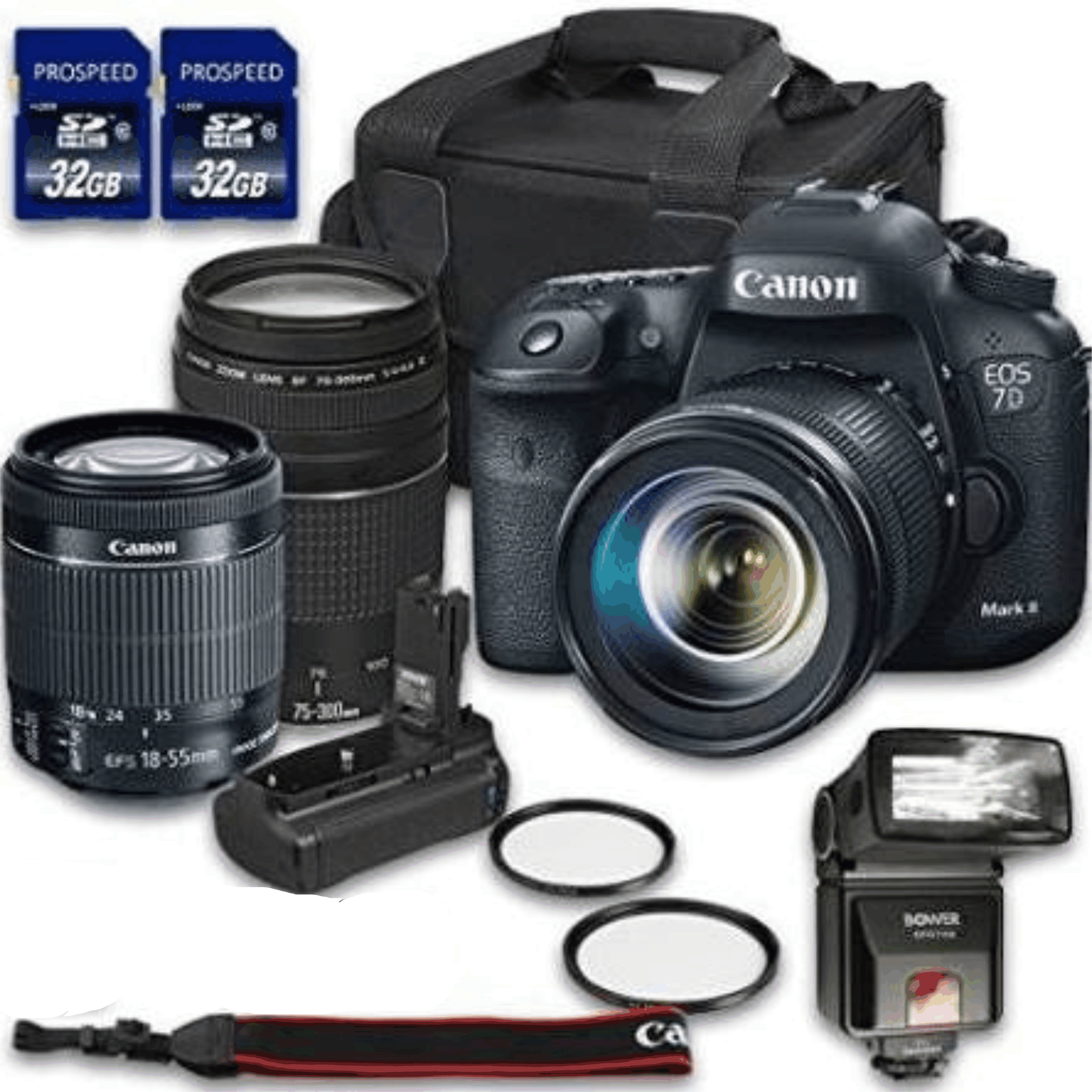 Canon EOS 7D Mark II DSLR Camera Bundle with Canon EF-S 18-55mm f/3.5-5.6 Is STM Lens + Canon EF 75-300mm f/4-5.6 III Lens + 2 PC 32 GB Memory Card KIT 19