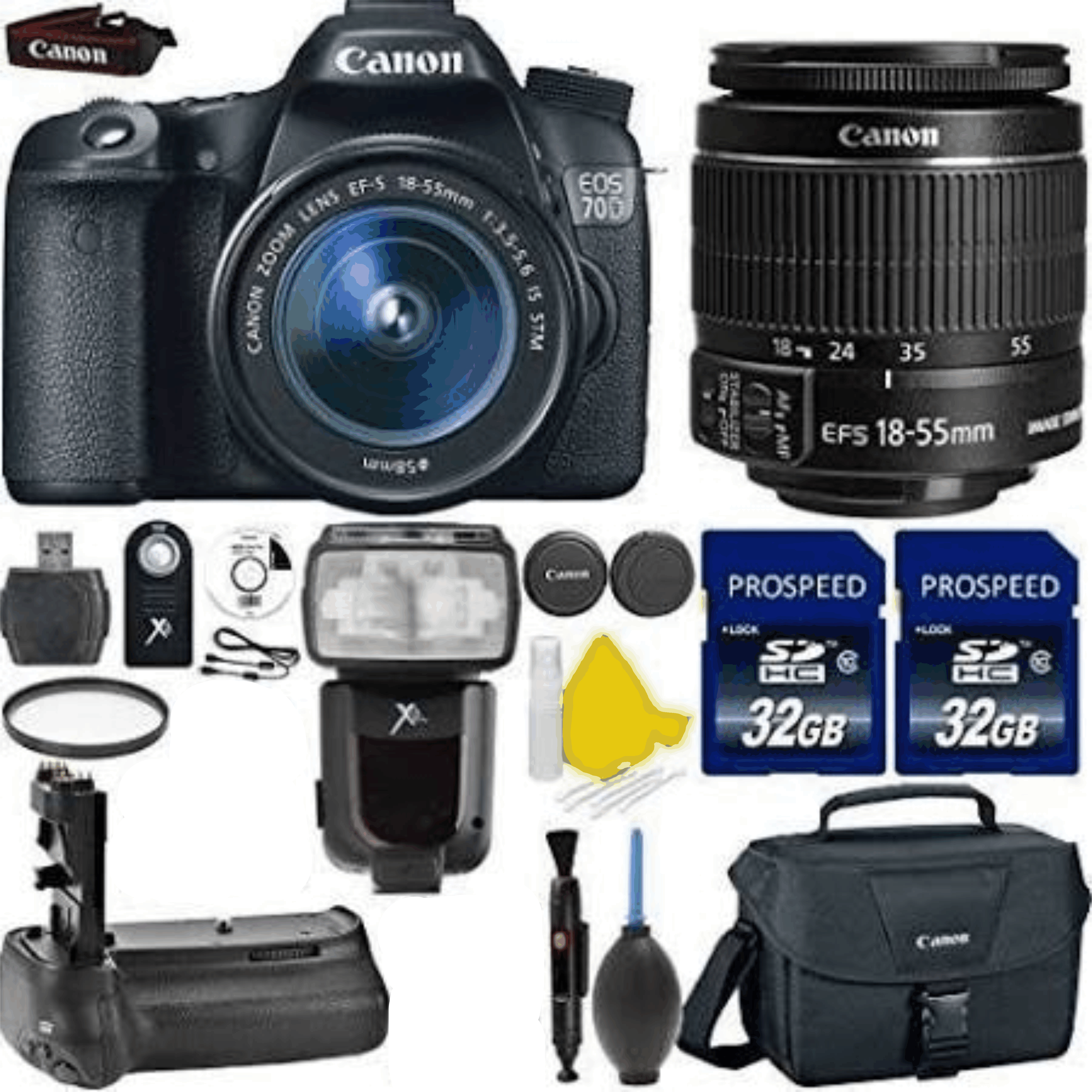 Canon EOS 70D 20.2 MP Digital SLR Camera with Dual Pixel CMOS AF Full HD 1080p Video + Canon EF-S 18-55mm Is STM + 2pc High Speed 32GB kit 19