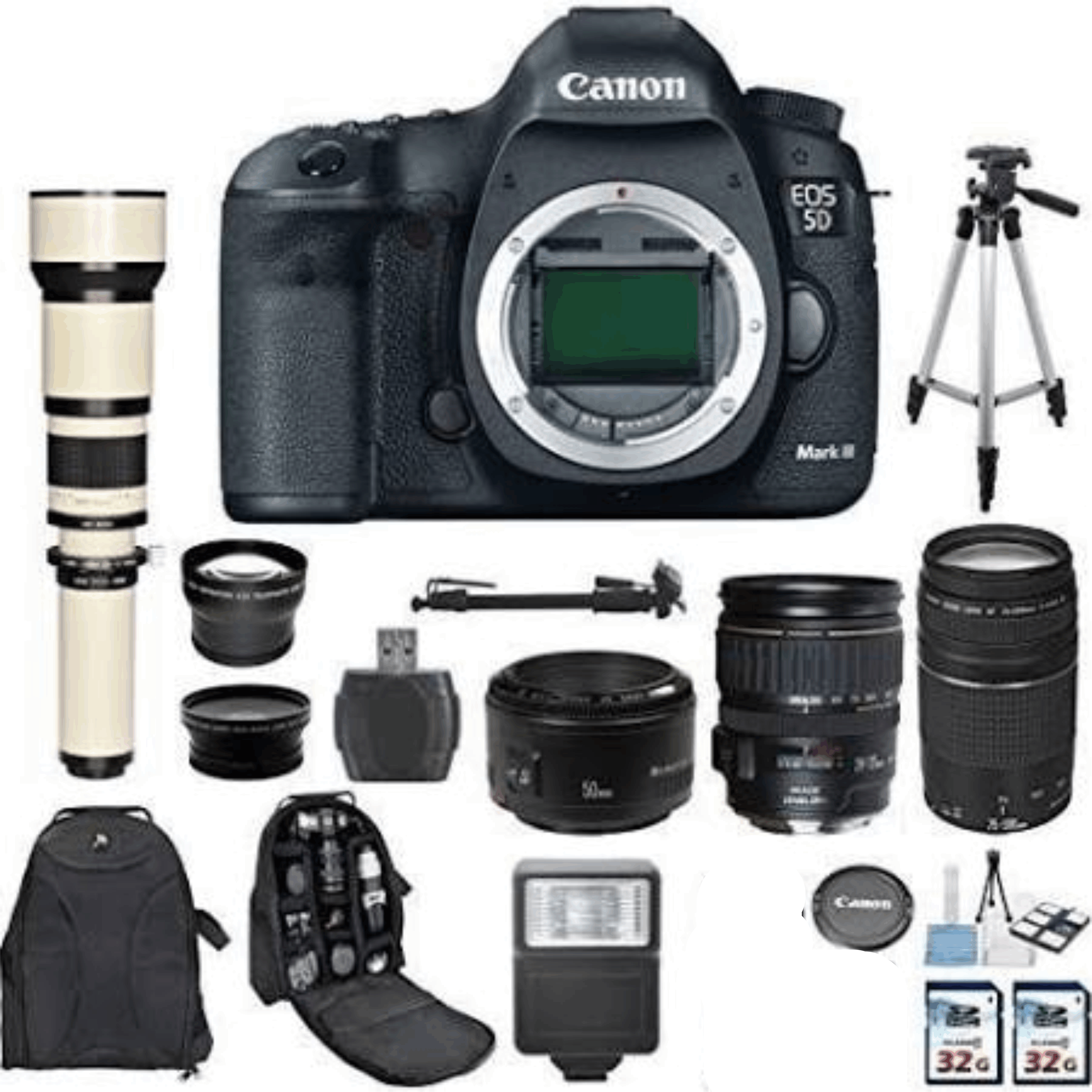 Canon EOS 5D Mark III 22.3 MP Full Frame CMOS with Canon EF 28-135mm f/3.5-5.6 Is USM + Canon 75-300mm Zoom Lens + Canon EF 50mm f/1.8 II Lens kit 1