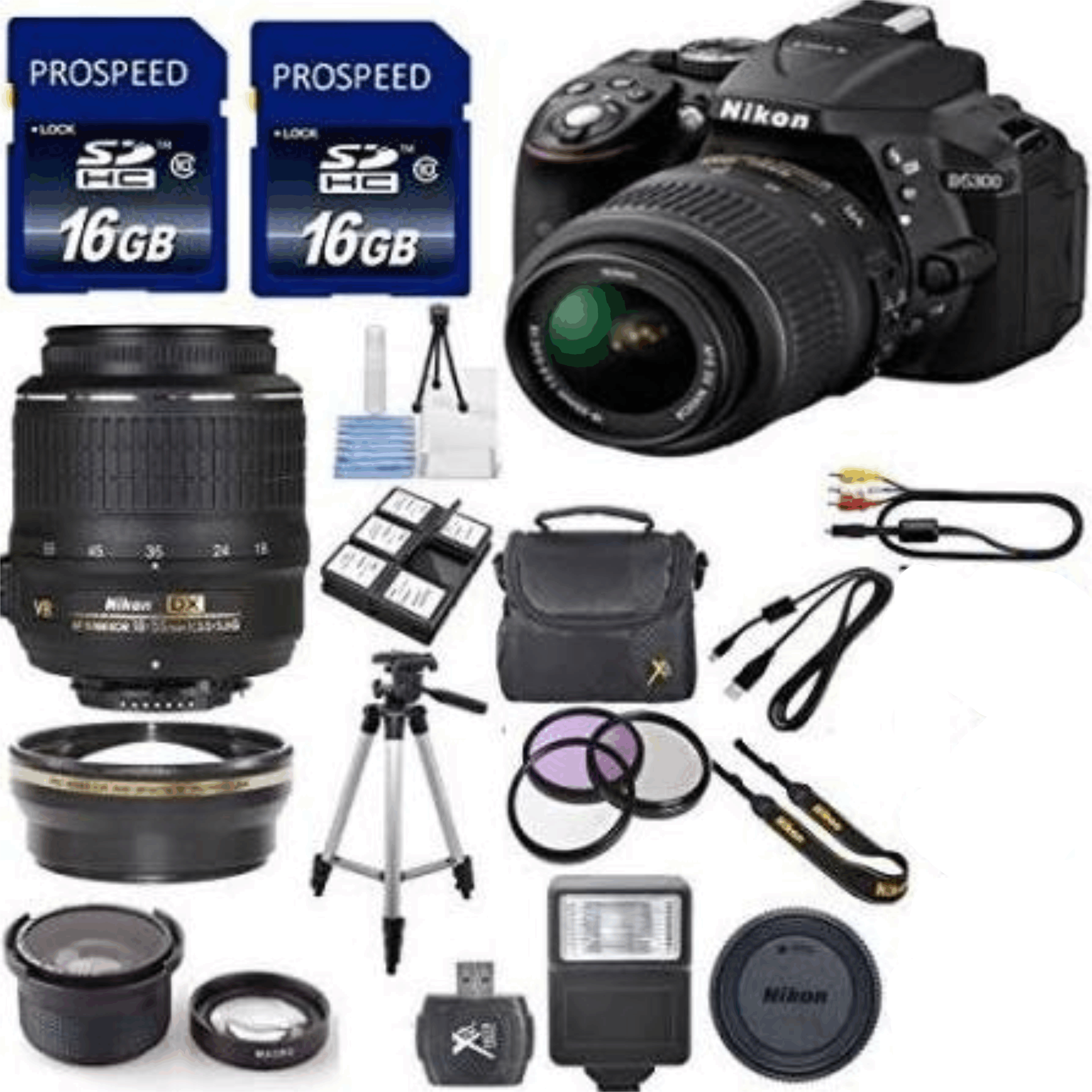 Nikon D5300 24.2MP Digital SLR Camera with 18-55mm f/3.5-5.6G AF-S DX VR Nikkor Zoom Lens + .43x Wide Angle Lens with Macro Attachment + 2.2x kit 1