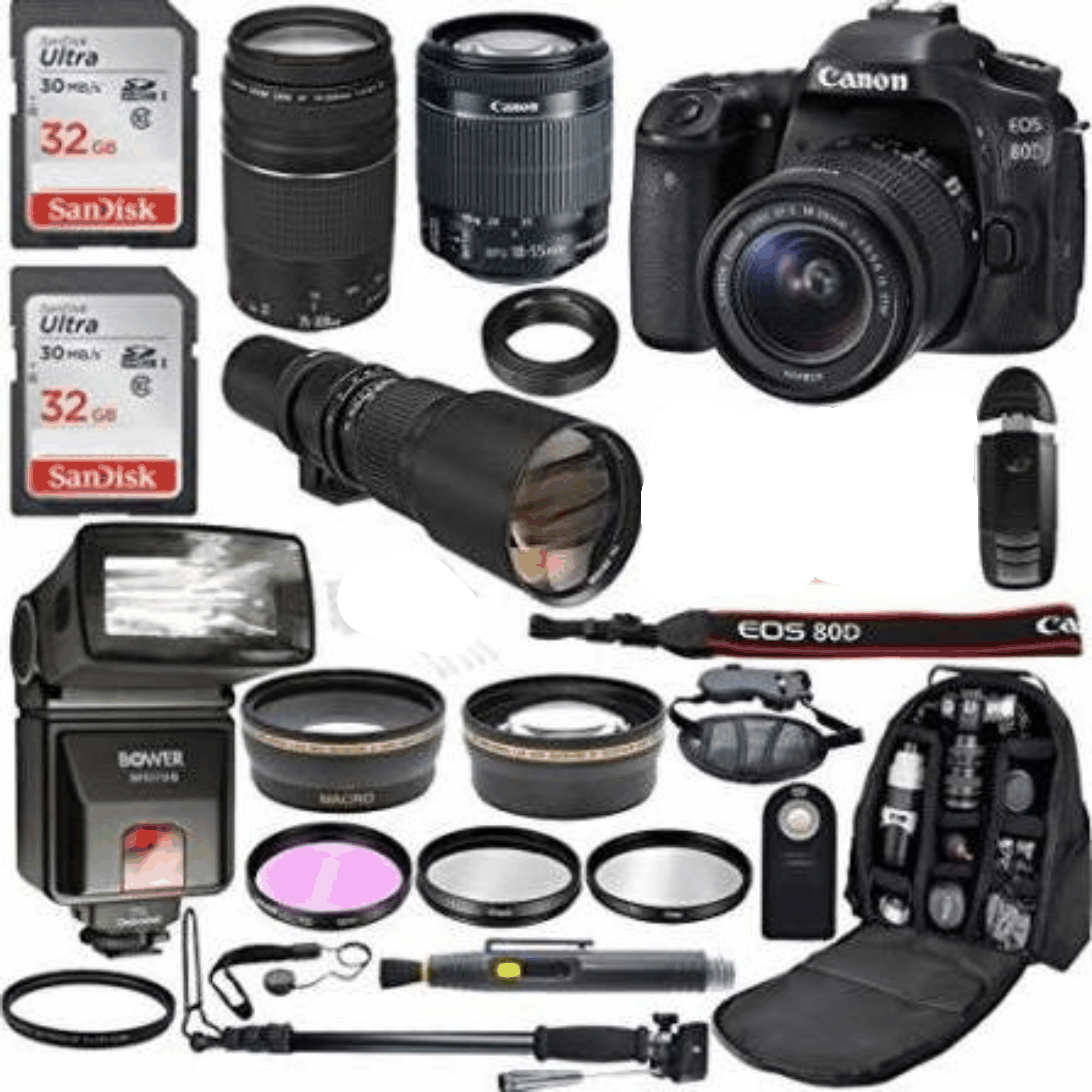 Canon EOS 80D Digital SLR Camera with EF-S 18-55mm Is STM & EF 75-300mm f/4-5.6 III + 500mm Preset Telephoto Zoom Lens kit 1