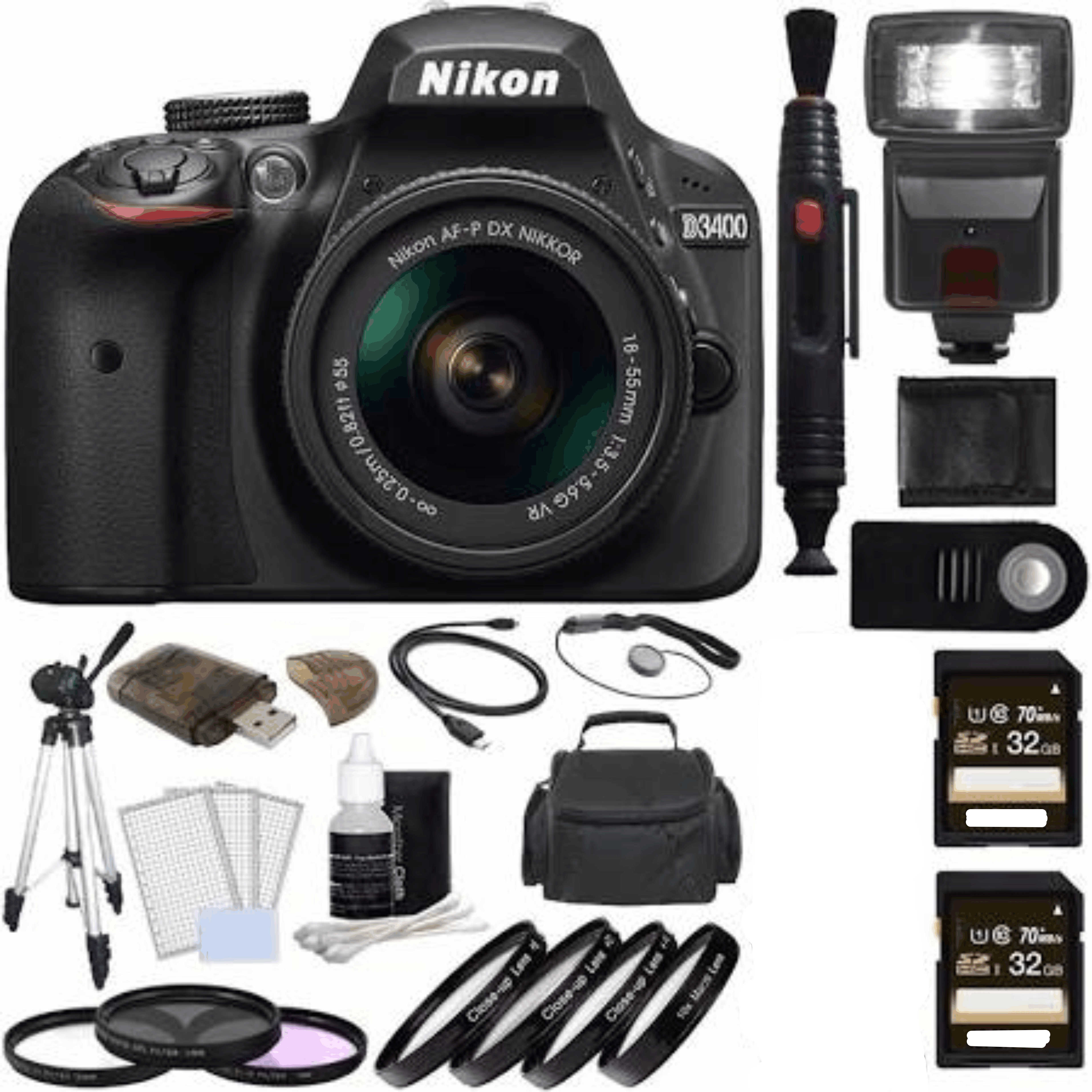 Nikon D3400 DSLR Camera with 18-55mm AF-P DX Nikkor Lens (Nikon D3400 DSLR Camera 18-55mm Afp Lens Bundle), Black kit 20