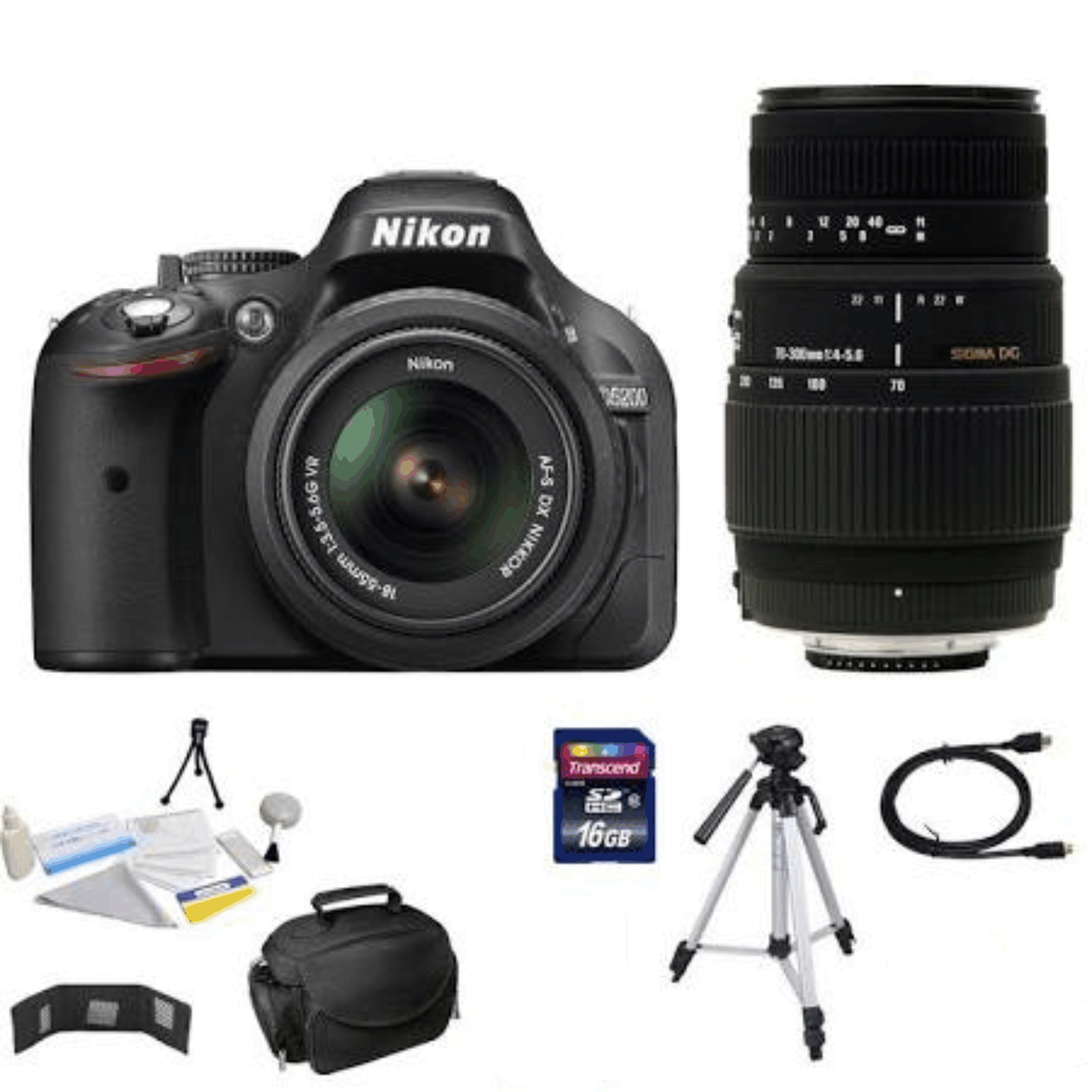 Nikon D5200 24.1 MP CMOS Digital SLR Camera with 18-55mm f/3.5-5.6 AF-S DX VR Nikkor Zoom Lens + Sigma 70-300mm f/4-5.6 Sld DG M KIT 20