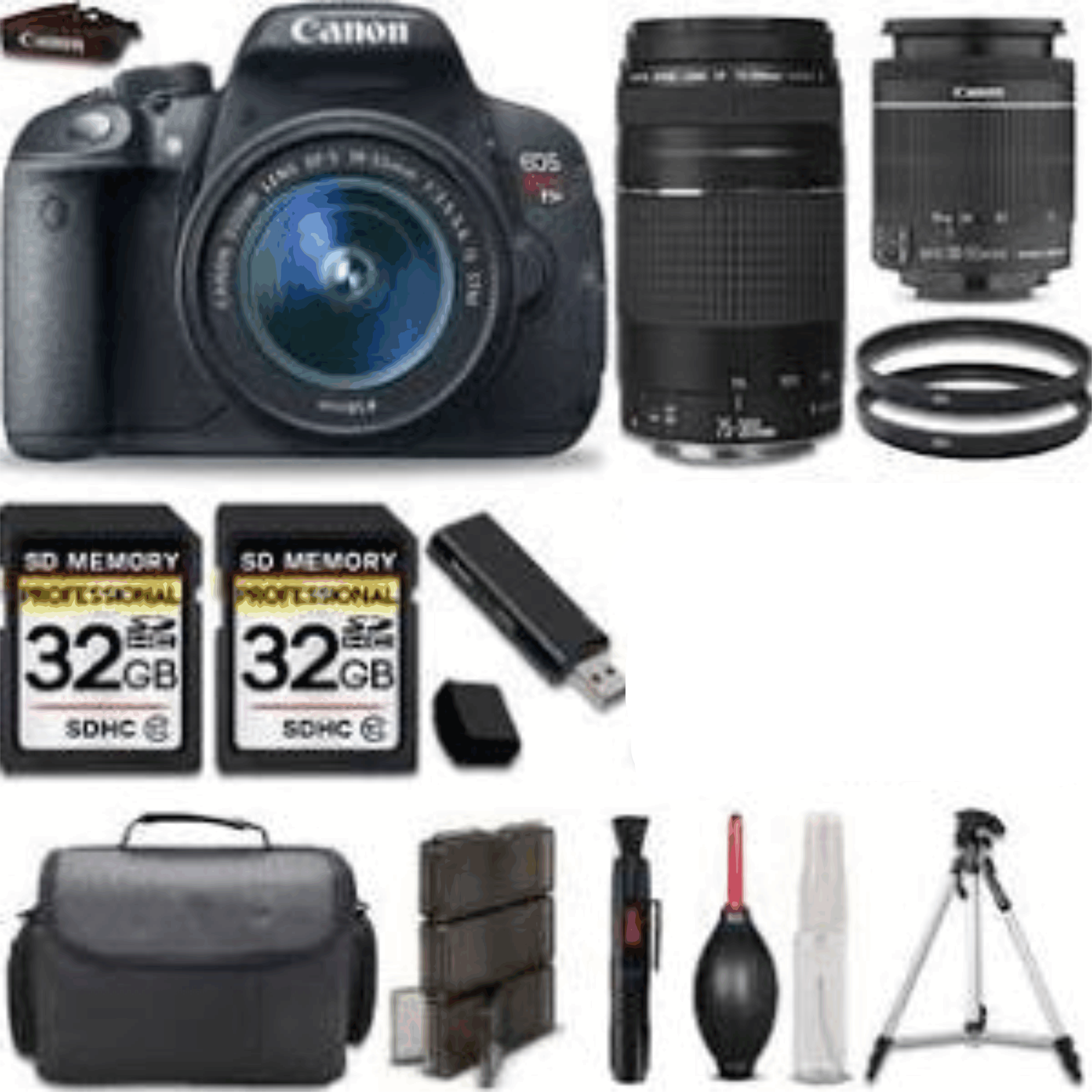 Canon EOS Rebel T5i Camera + 18-55mm is Lens + 75-300mm + 64GB Loaded kit 21