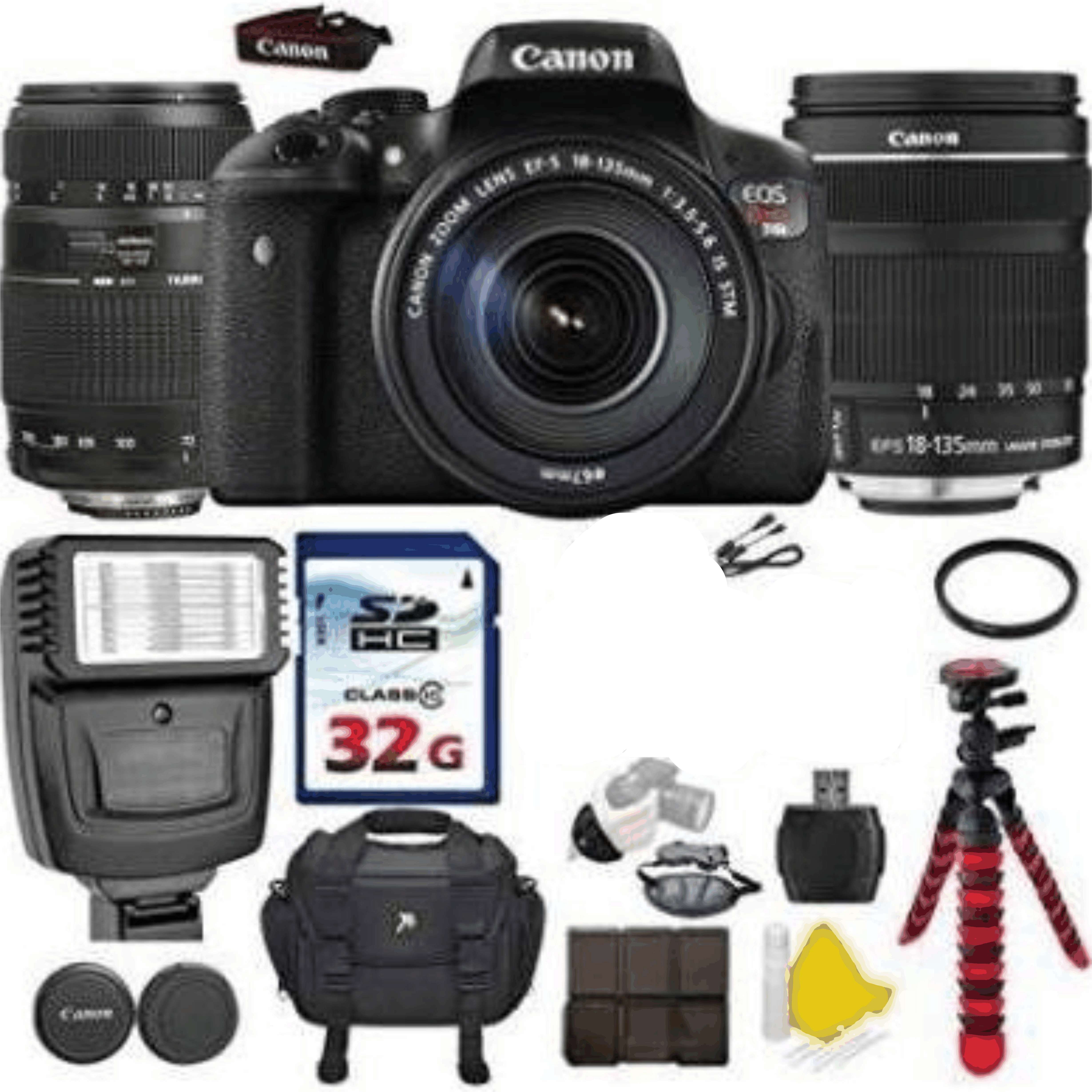 Canon EOS Rebel T6i 24.2 MP Digital SLR Camera with Canon EF-S 18-135mm f/3.5-5.6 Is STM Zoom Lens + Tamron AF 70-300mm f/4-5.6 Di LD Macro Lens kit 21