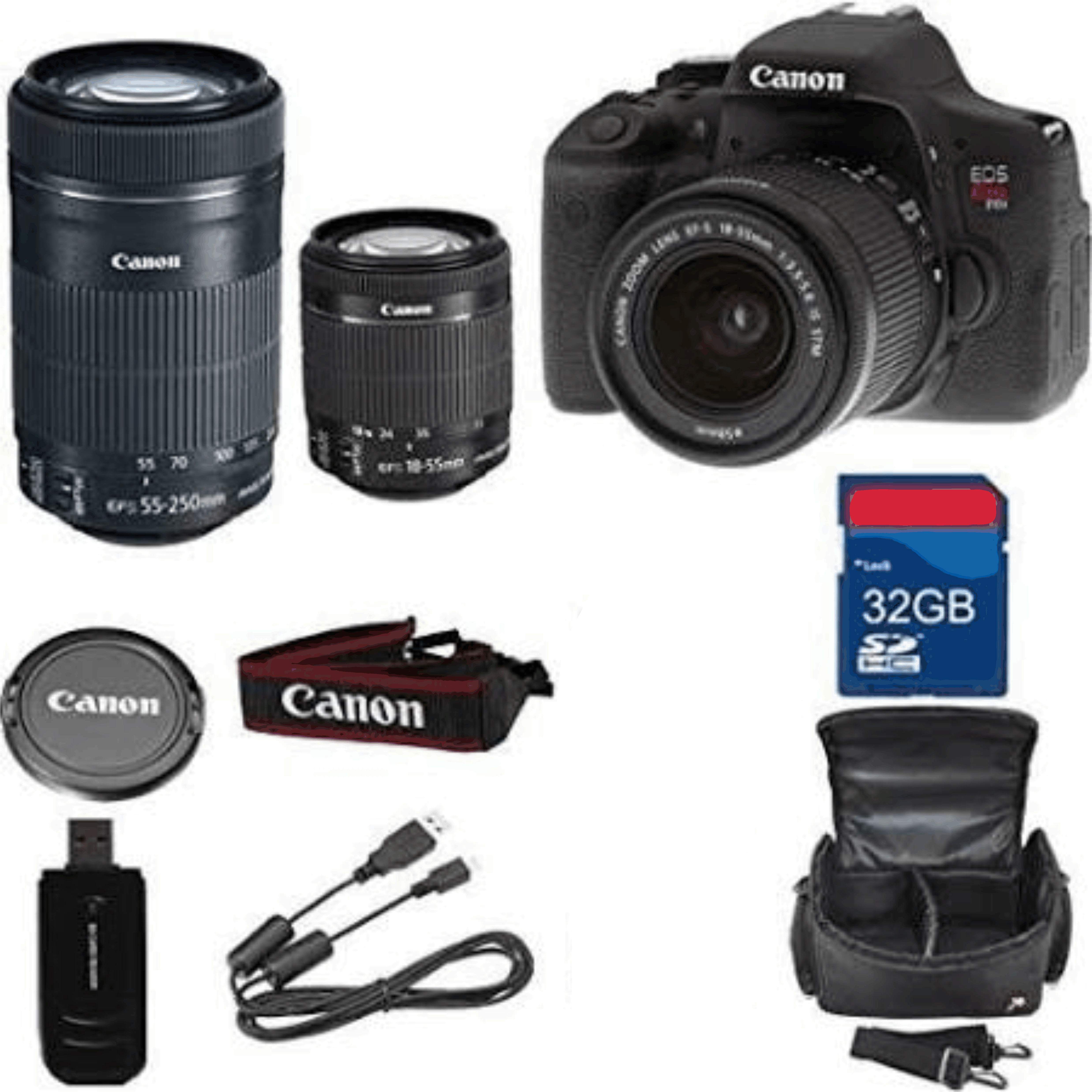 Canon T6i Digital SLR EF-S 18-55mm Is STM + Canon EF-S 55-250mm f/4-5.6 Is STM Lens + High Speed 32GB Memory Card + High Speed Reader + Wi-Fi Enabled kit 22