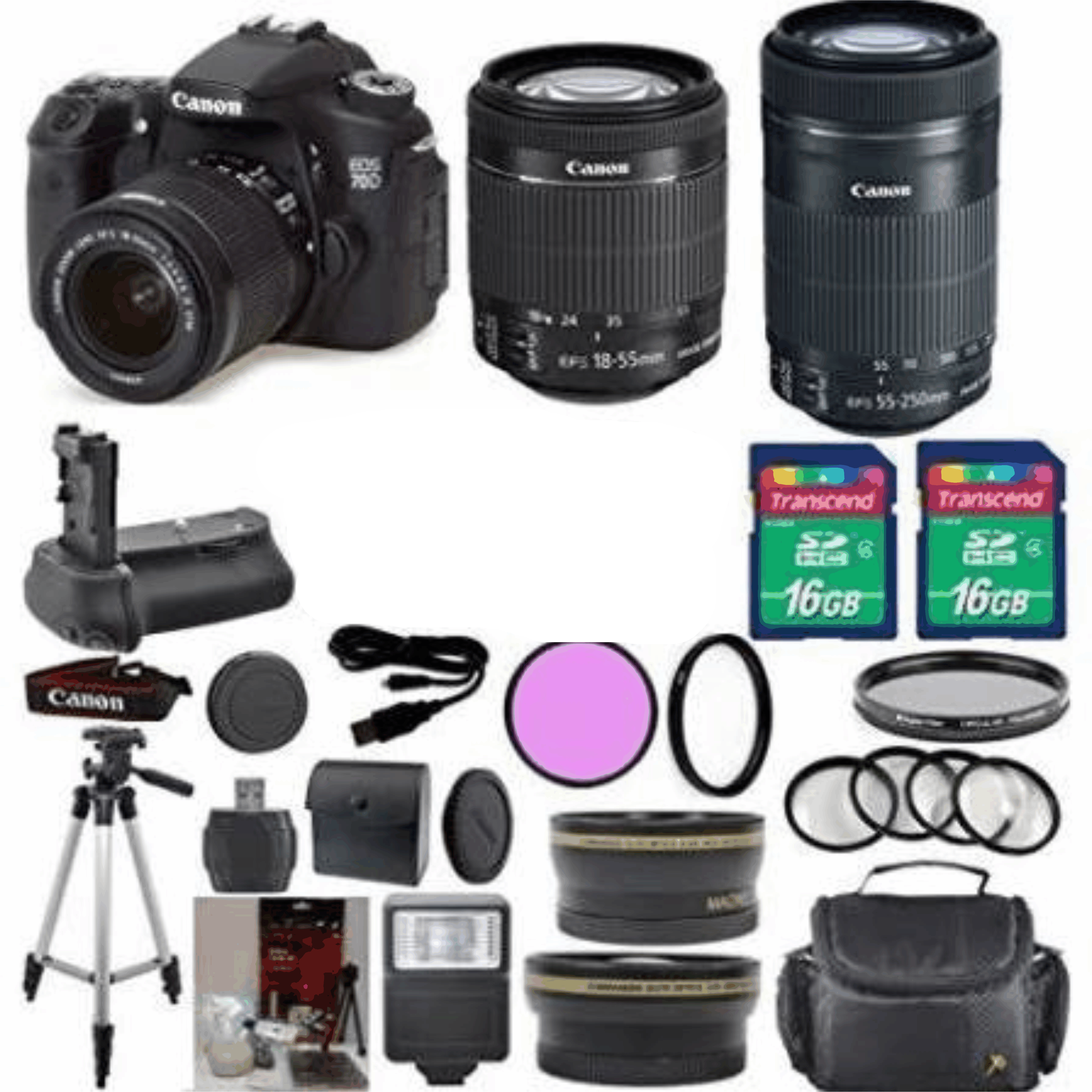 Canon EOS 70D DSLR Camera Body with Canon 18-55mm Is STM Standard Lens  + Canon 55-250mm Is STM Zoom Lens + Deluxe Camera kit 22