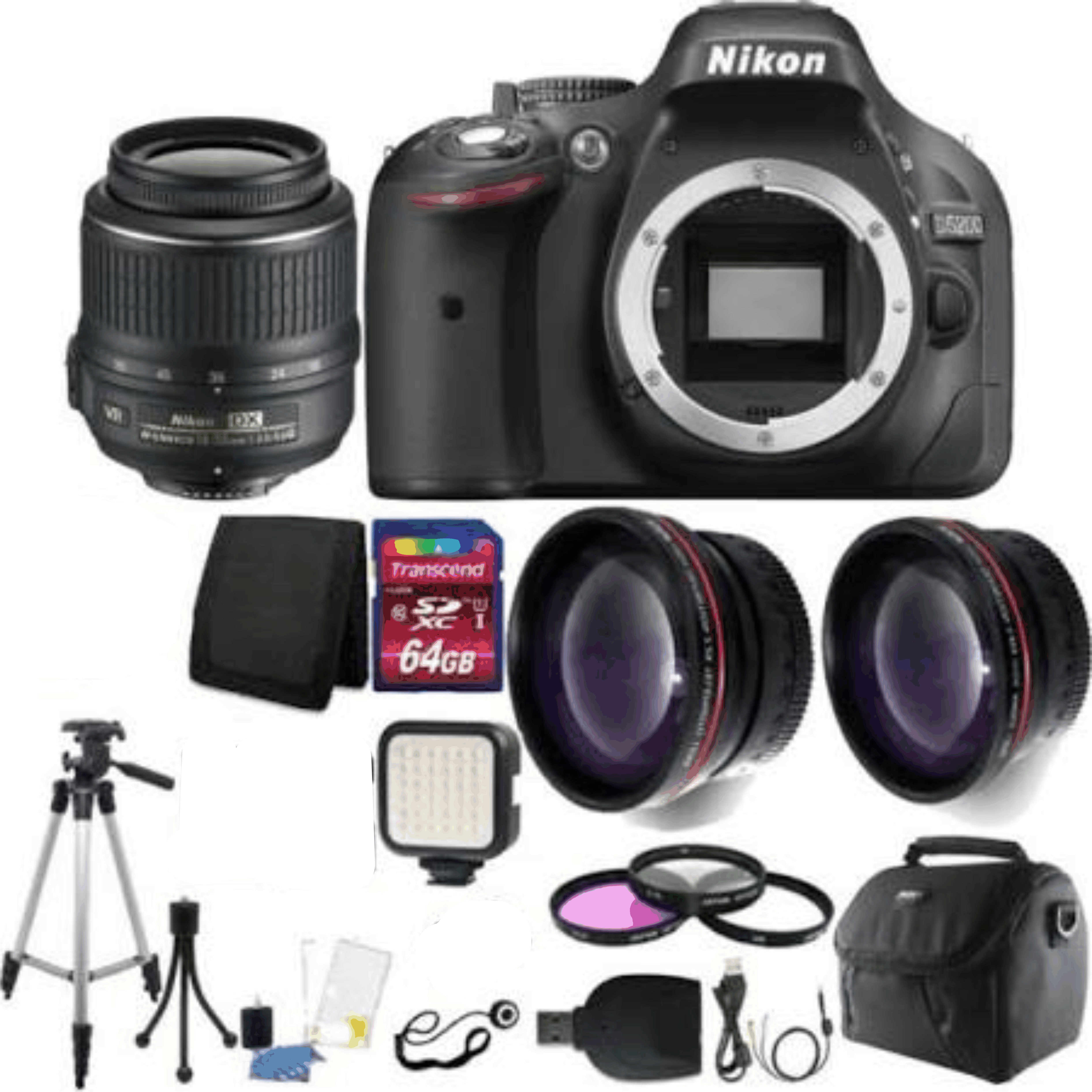 Nikon D5200 24.1MP DSLR Camera with 64GB Deluxe Accessory Bundle KIT 23