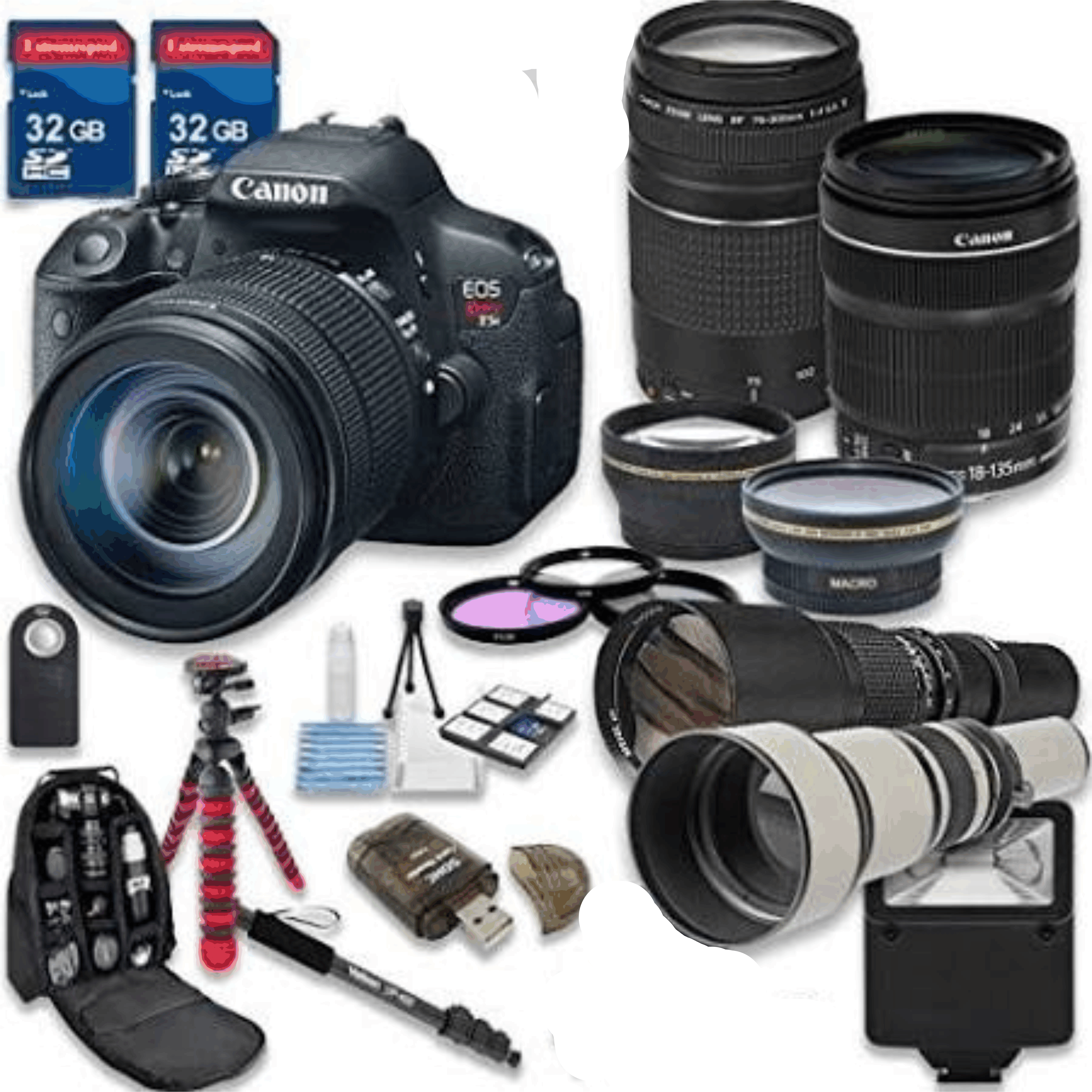 Canon EOS Rebel T5i 18.0 MP CMOS Digital Camera HD Video with Canon EF-S 18-135mm f/3.5-5.6 Is STM Lens + Canon EF 75-300mm f/4-5.6 III Lens kit 24