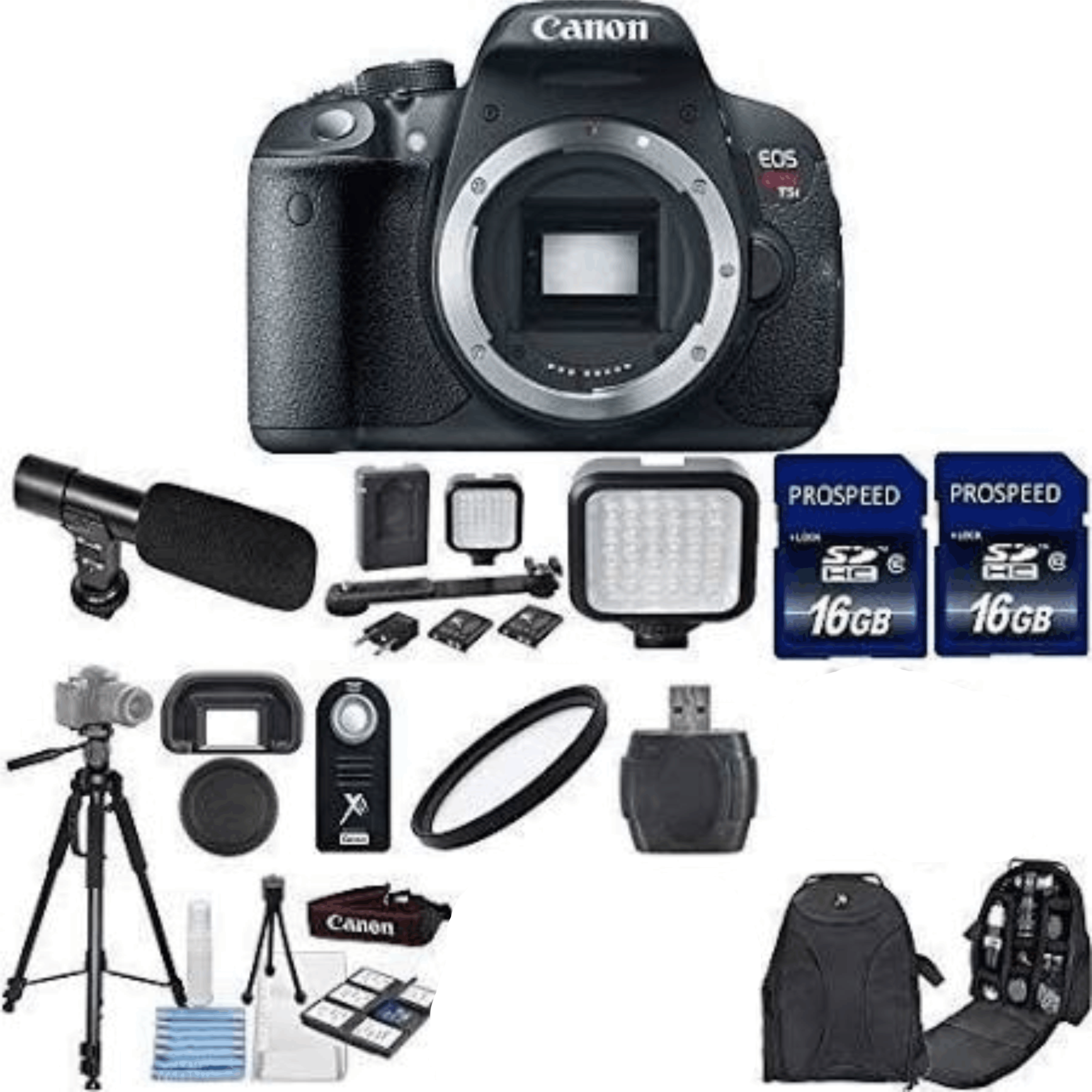 Canon EOS Rebel T5i 18.0 MP CMOS Digital SLR Camera Body Only with 2pc Commander 16GB Memory Cards + LED Light + Card Reader + UV kit 25