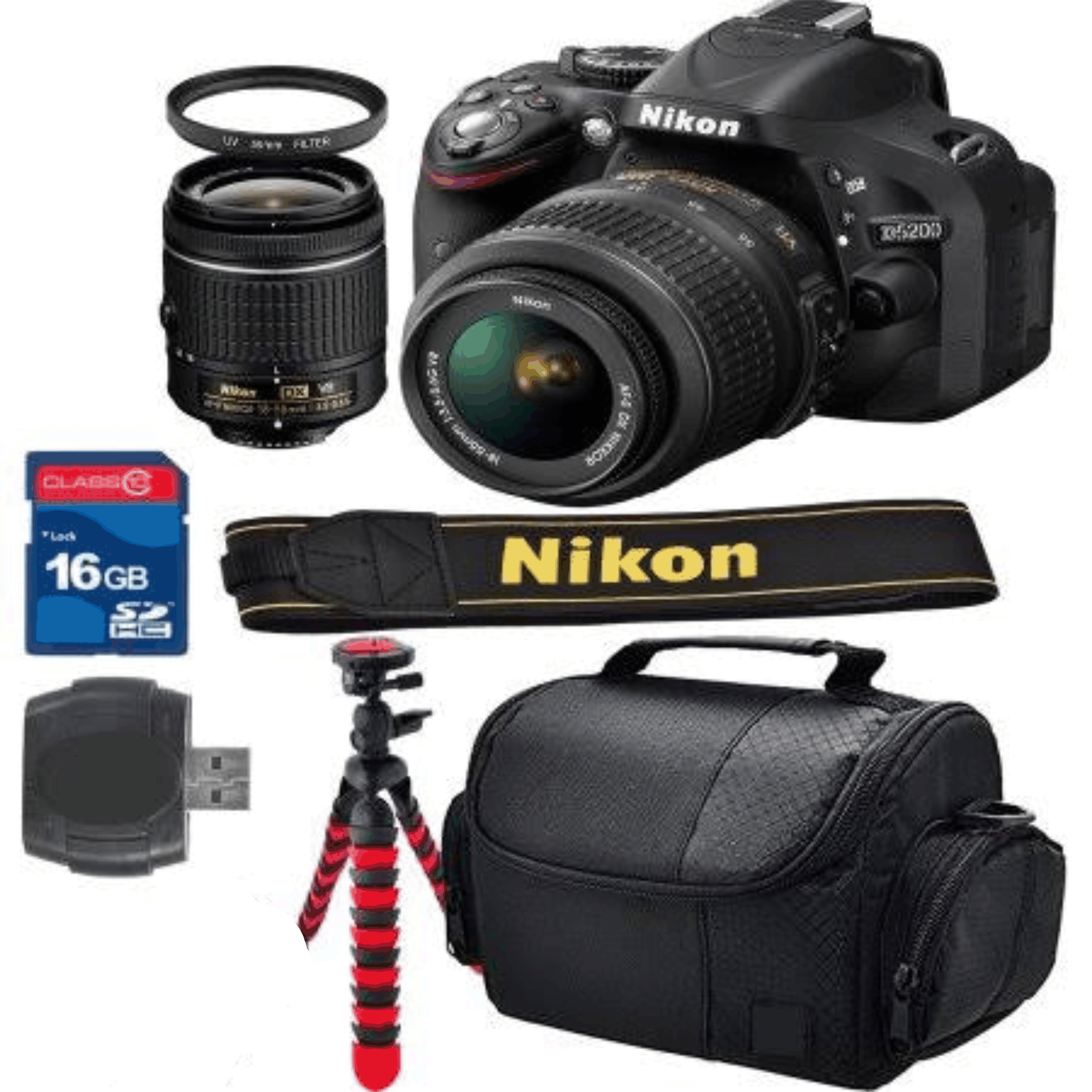 Nikon D5200 Bundle + 18-55mm VR Lens + 16GB High Speed Memory Card + Card Reader + UV Filter + Camera Gadget Bag KIT 27