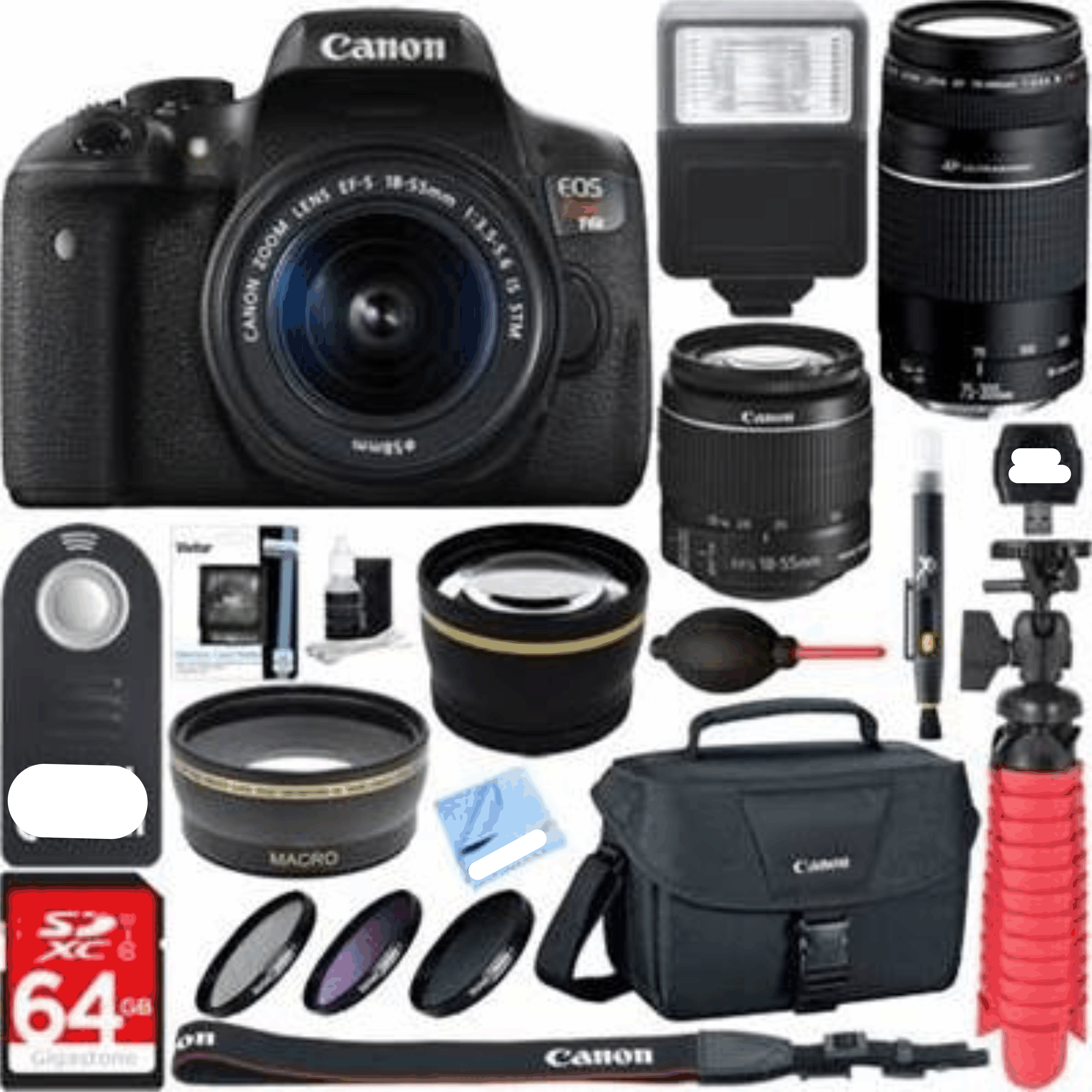 Canon EOS Rebel T6i DSLR Camera w/ EF-S 18-55mm & 75-300mm is II Lens 64GB Memory Kit 27