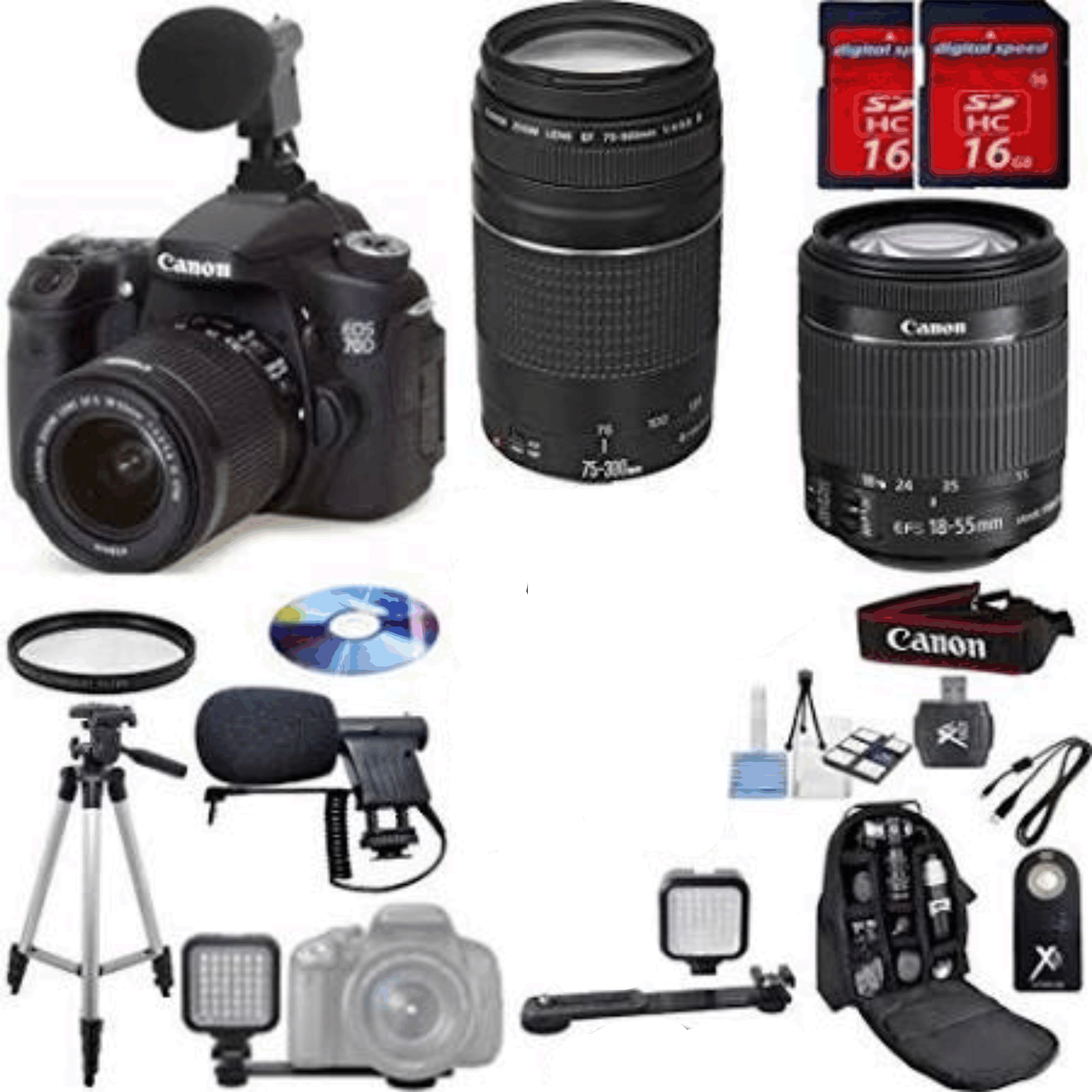 Canon EOS 70D DSLR Camera Digideals Video Microphone Bundle kit 27