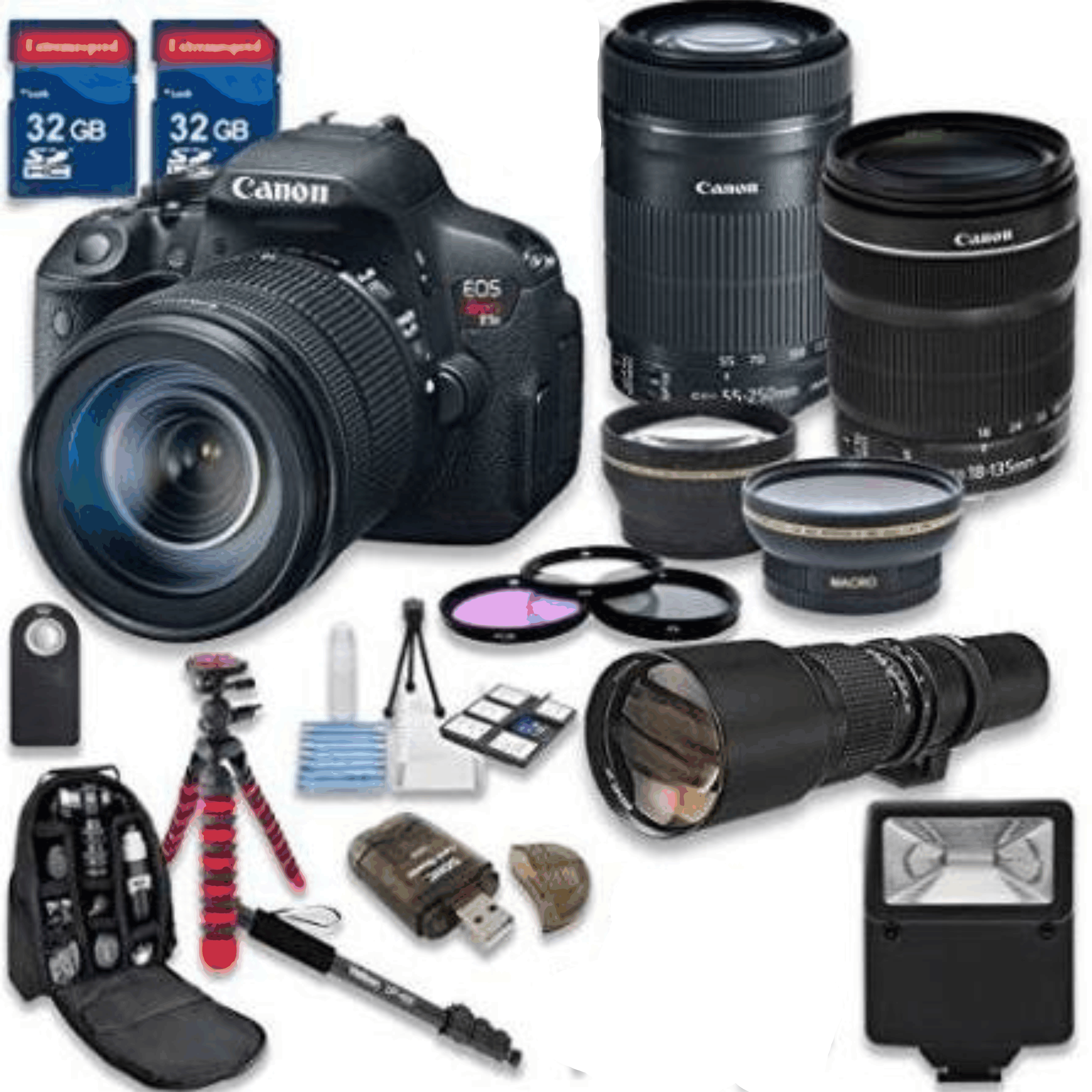 Canon EOS Rebel T5i 18.0 MP CMOS Digital Camera HD Video with Canon EF-S 18-135mm f/3.5-5.6 Is STM Lens + Canon EF-S 55-250mm f/4-5.6 Is STM Lens kit 28