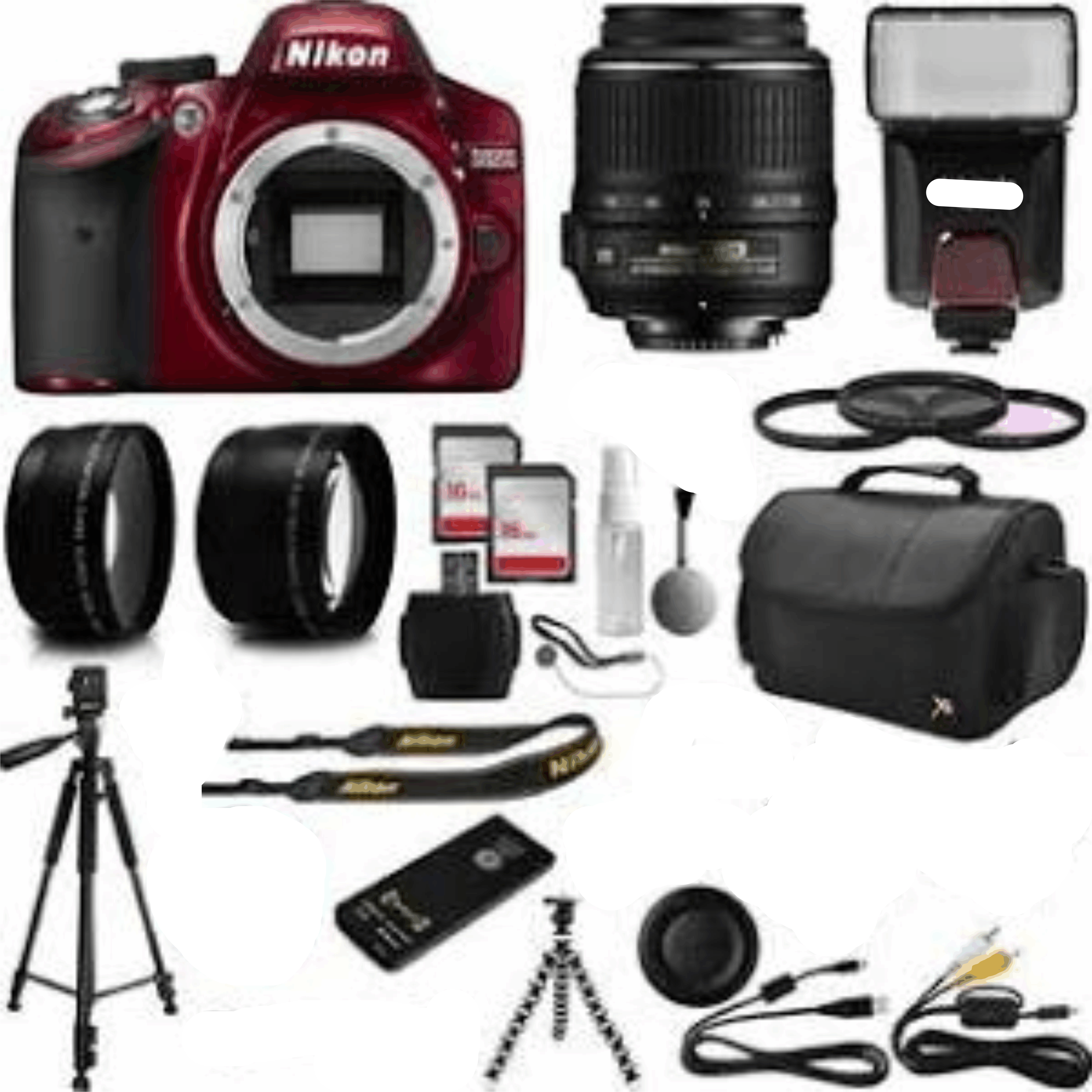 Nikon Red D3200 Digital SLR Camera + 18-55mm AF-S VR + Lens Kit + 32GB Best Value Accessories KIT 2