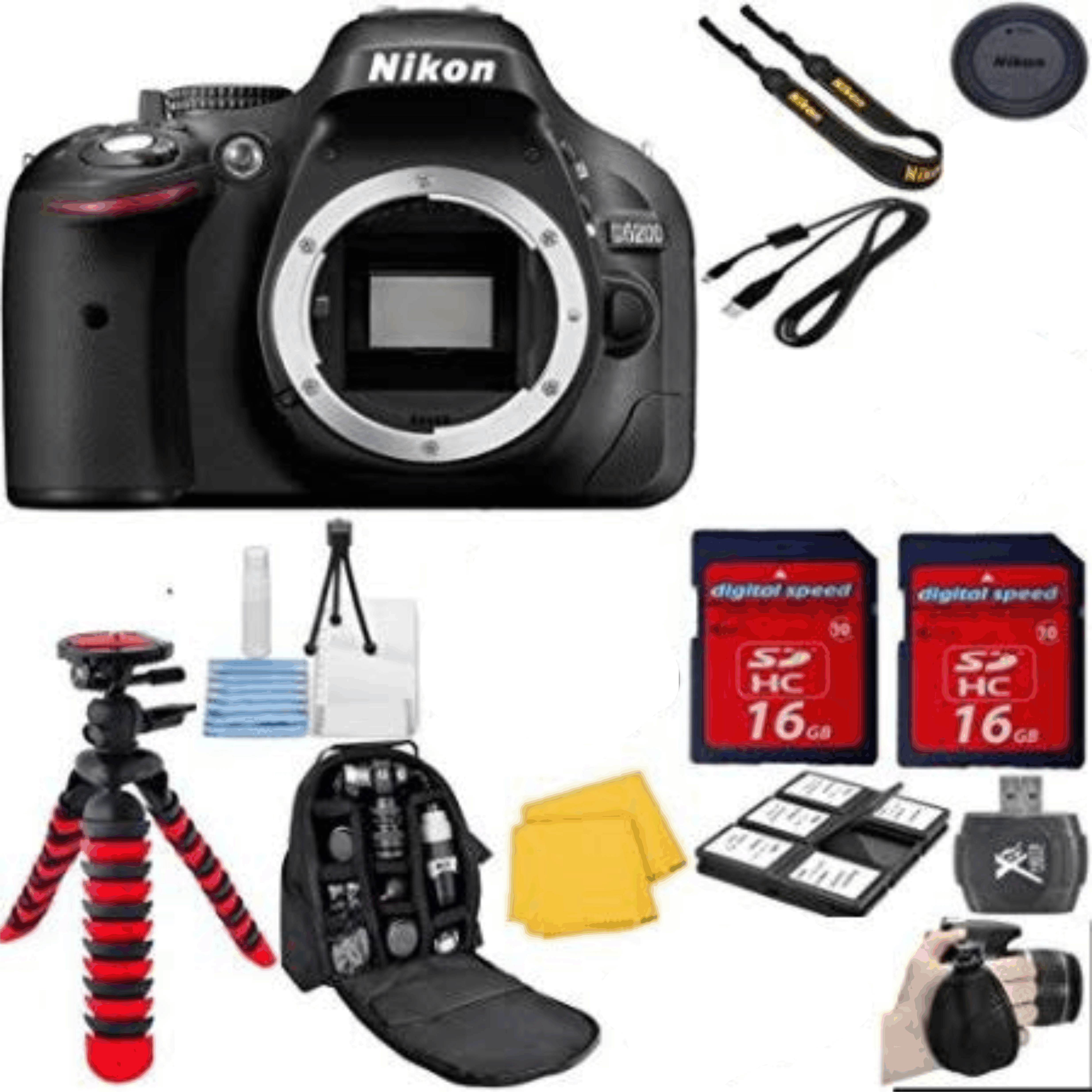 Nikon D5200 24.1 MP CMOS Digital SLR Body (Black) Bundle with + Grip + 32GB Memory + 15pc Accessory Kit 2