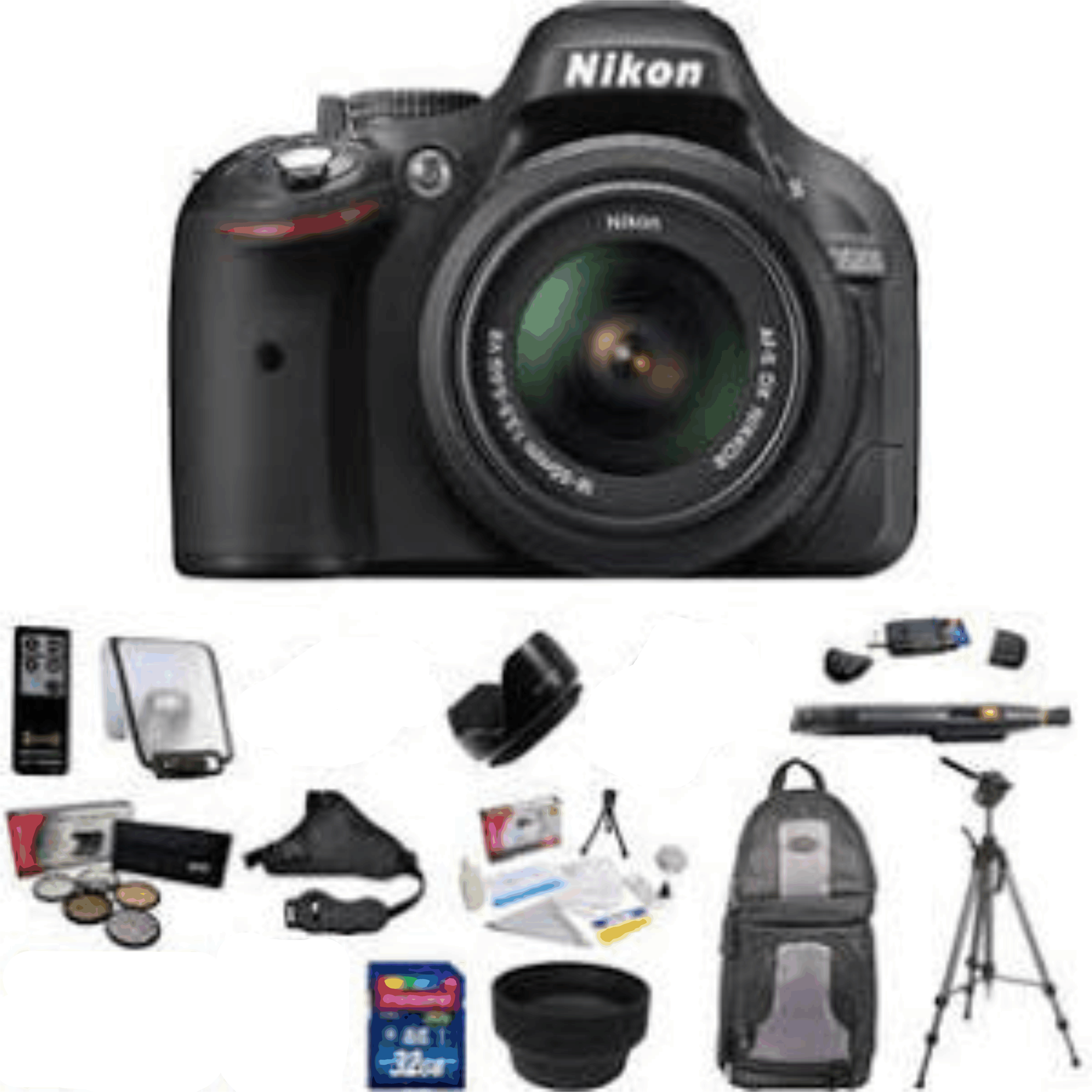 Digital SLR Camera Nikon D5200 & 18-55mm G VR DX AF-S Zoom Lens (Black) Essentials Kit - Includes 32GB Backpack Case + More KIT 30