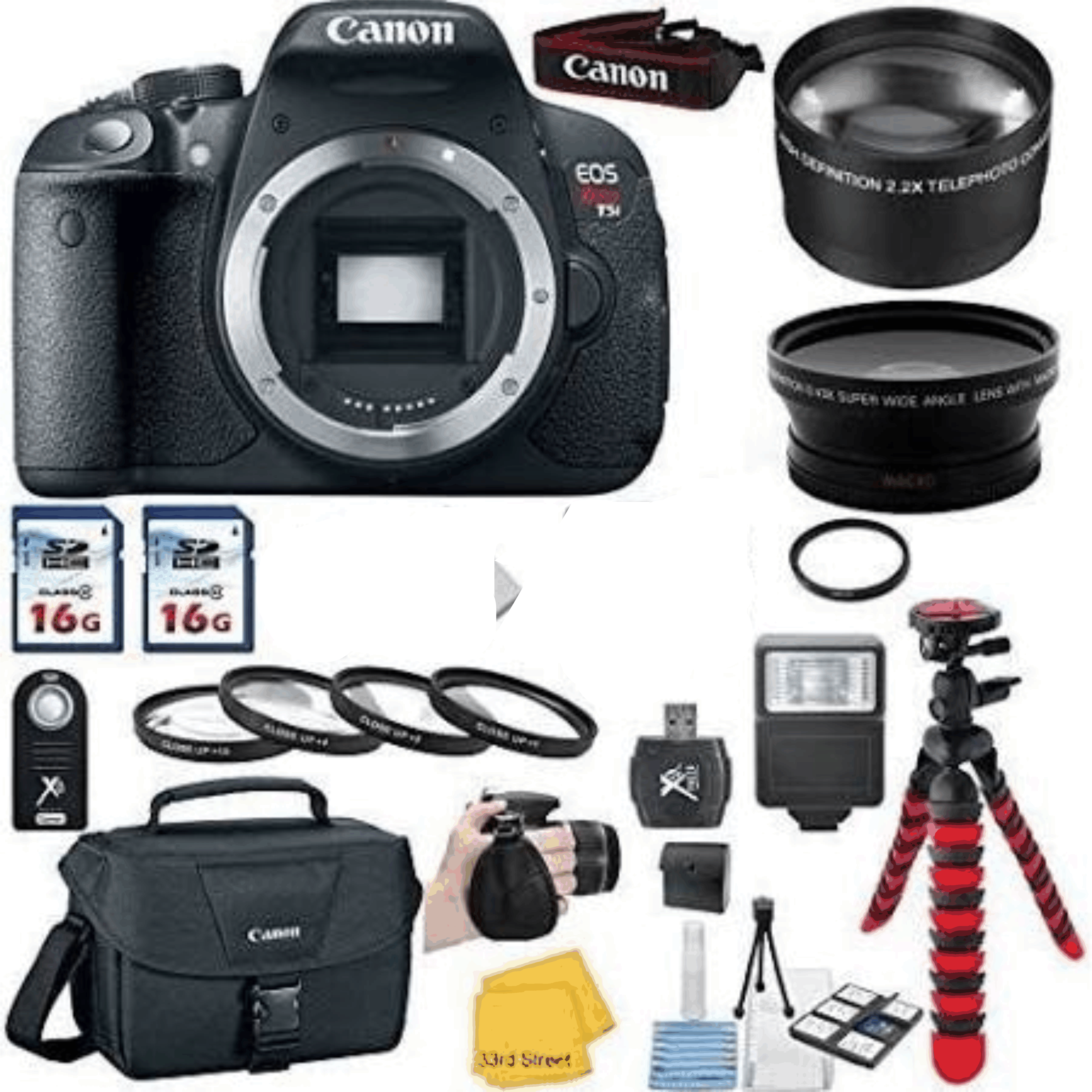 Canon EOS Rebel T5i DSLR Camera Body , 58mm .43x Fisheye Lens + 58mm Telephoto Lens + Canon Bag + Camera Flash + 4 PC kit 30