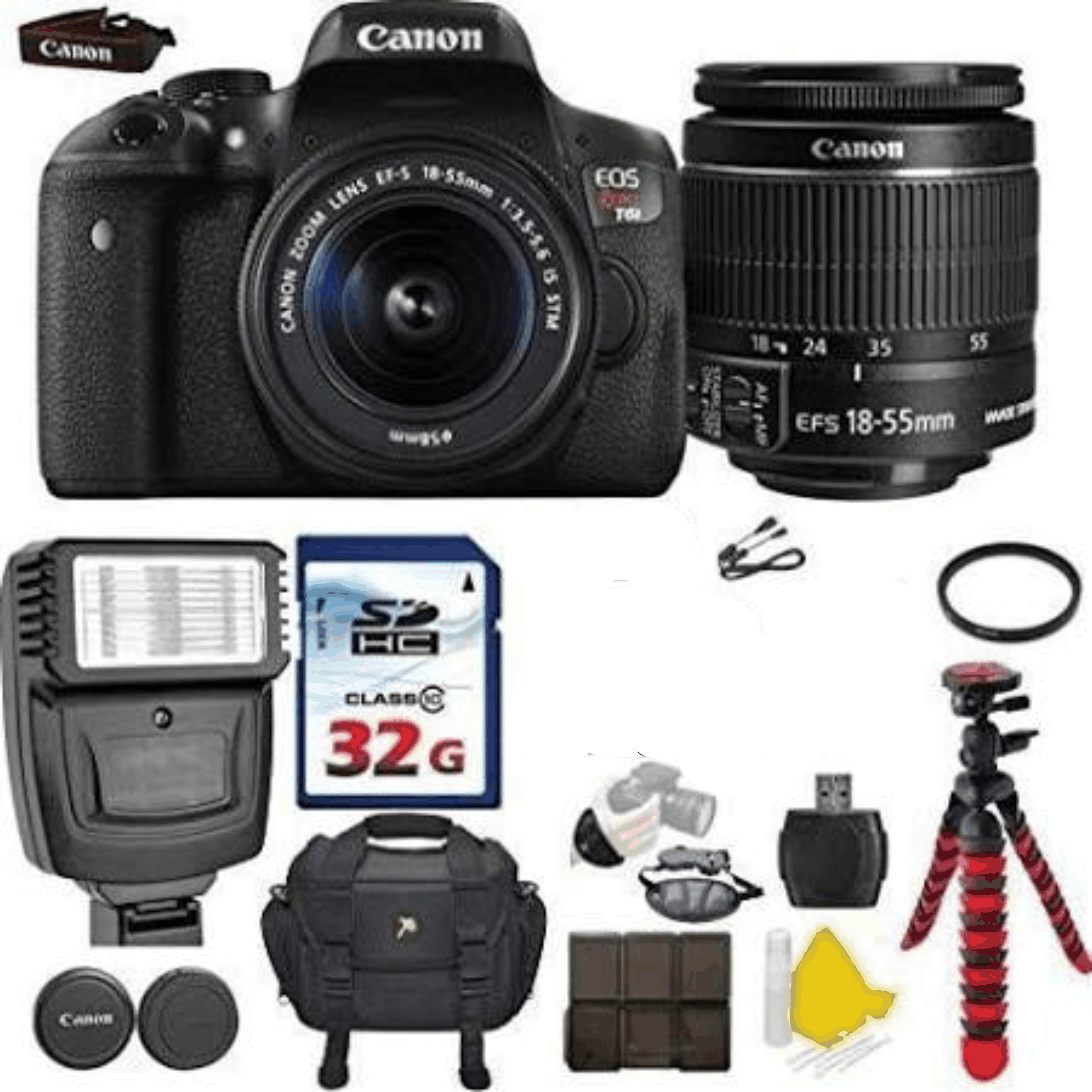 Canon EOS Rebel T6i 24.2 MP Digital SLR Camera with Canon EF-S 18-55mm Is II Lens + Commander 32GB Memory Card + Commander UV Filter + Flexible kit 30