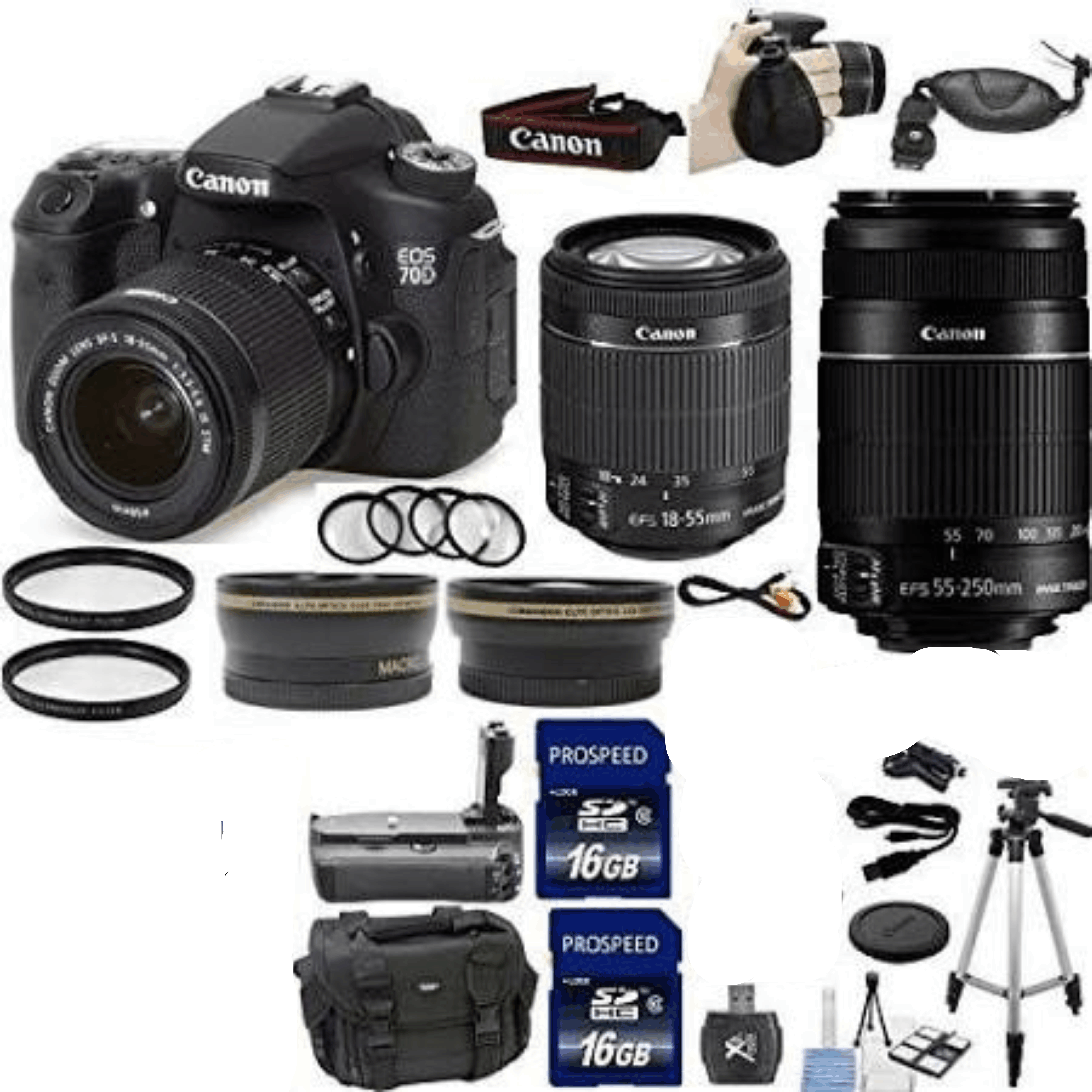 Canon EOS Rebel 70D Digital SLR Camera with Canon 18-55mm Is STM Lens with Canon 55-250 Is Zoom Lens kit 30