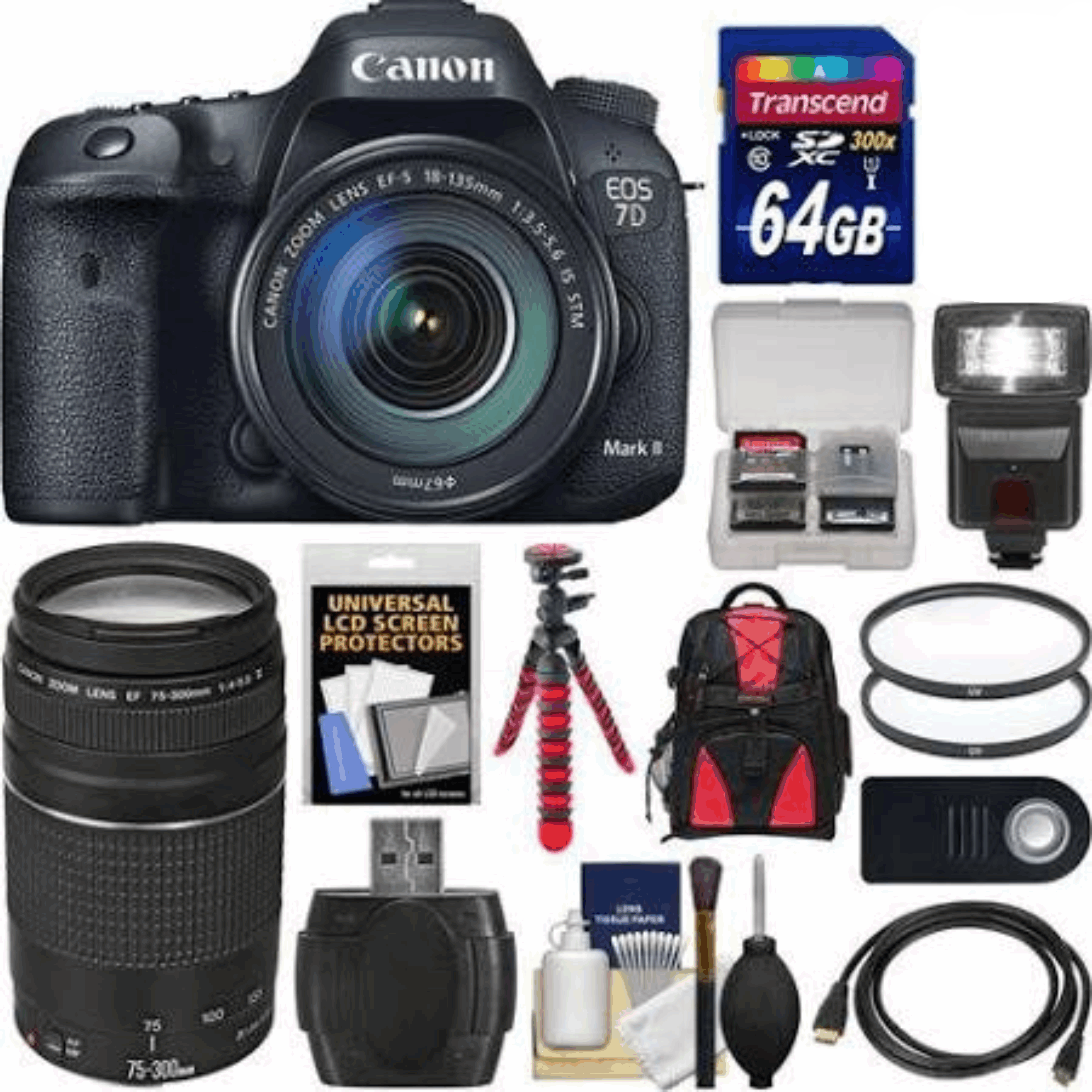 Canon EOS 7D Mark II GPS Digital SLR Camera & EF-S 18-135mm IS STM with 75-300mm III Lens Kit 32