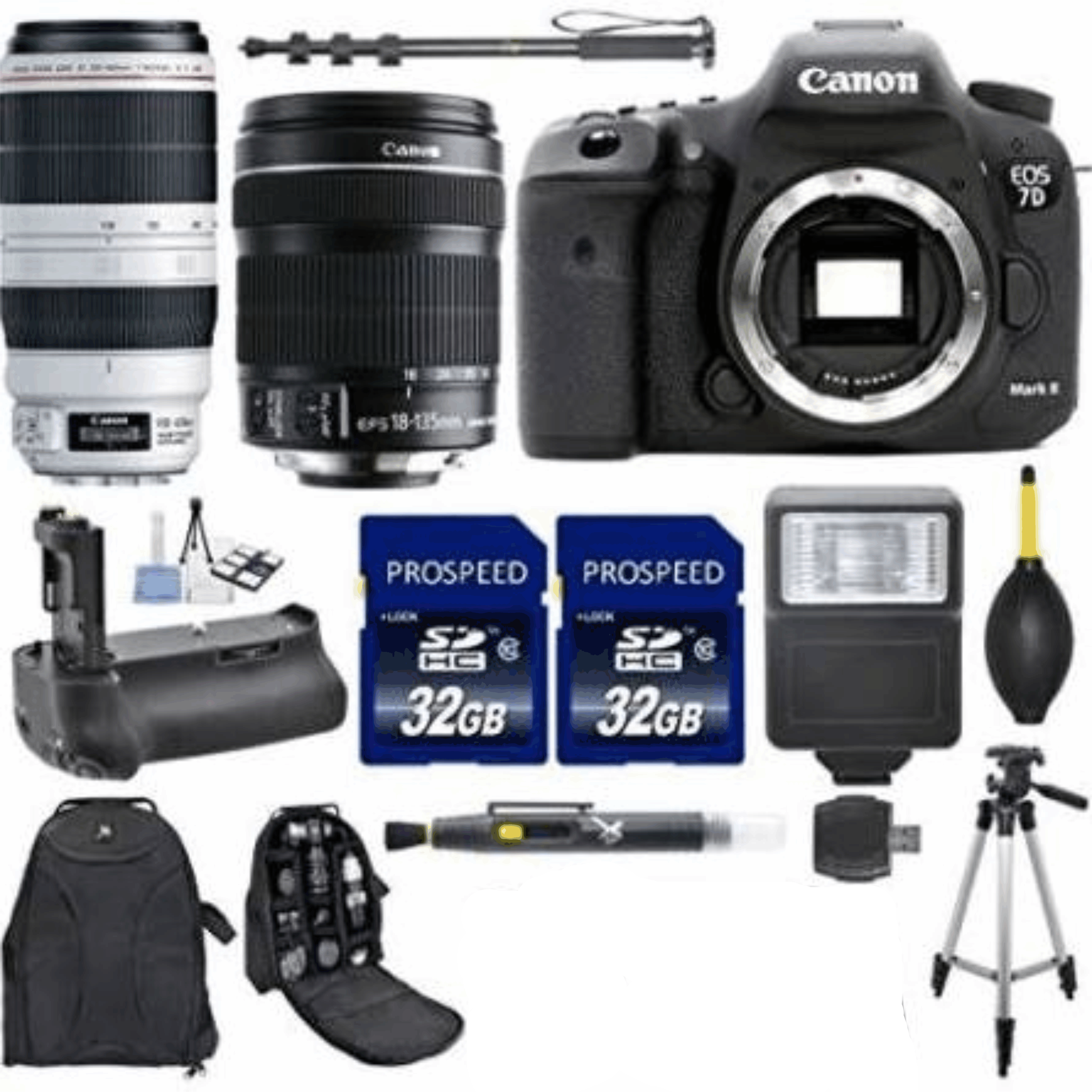 Canon EOS 7D Mark II 20.2MP CMOS Digital SLR Camera & 18-135mm Is STM Lens + EF 100-400mm f/4.5-5.6L Is II USM + 2 32GB High Speed Memory Cards kit 34