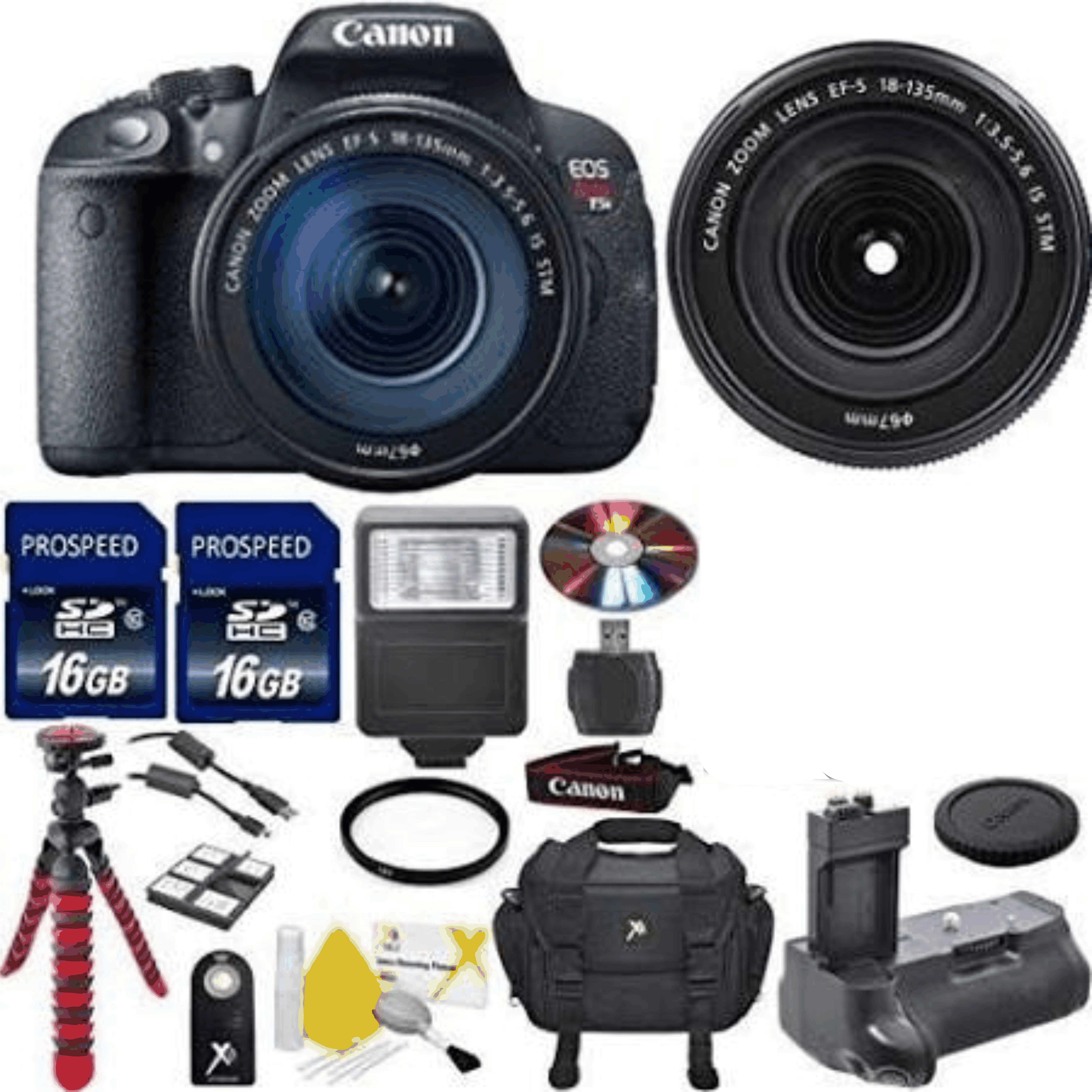 Canon EOS Rebel T5i Digital SLR  with EF-S 18-135mm Is STM Lens + Flexible Spider Tripod + Commander U.V. Filter + 2pcs