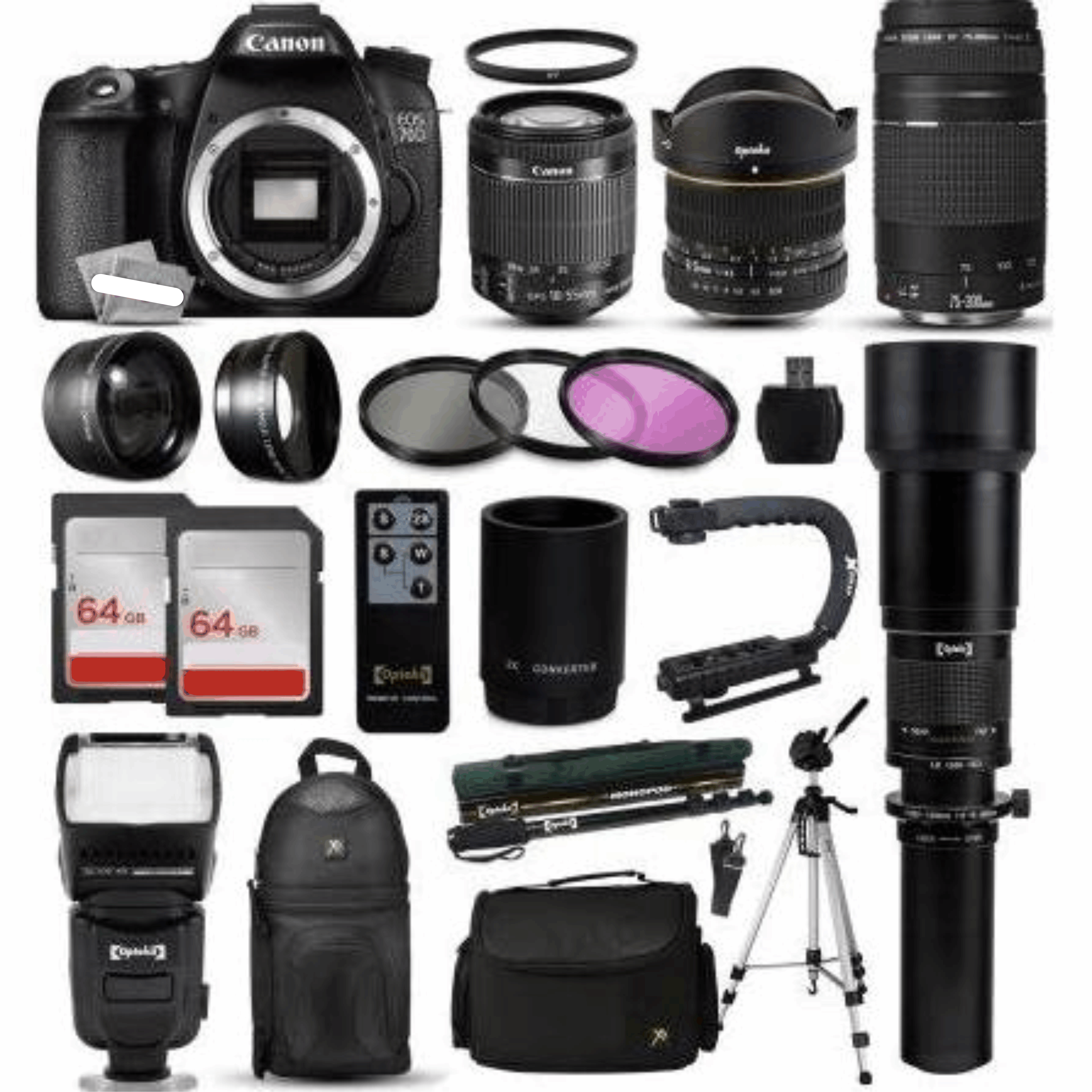 Canon EOS 70D DSLR SLR Digital Camera with 18-55mm STM + 6.5mm Fisheye + 55-250 is STM + 650-2600mm Lens + 3 Piece Filter Kit 3