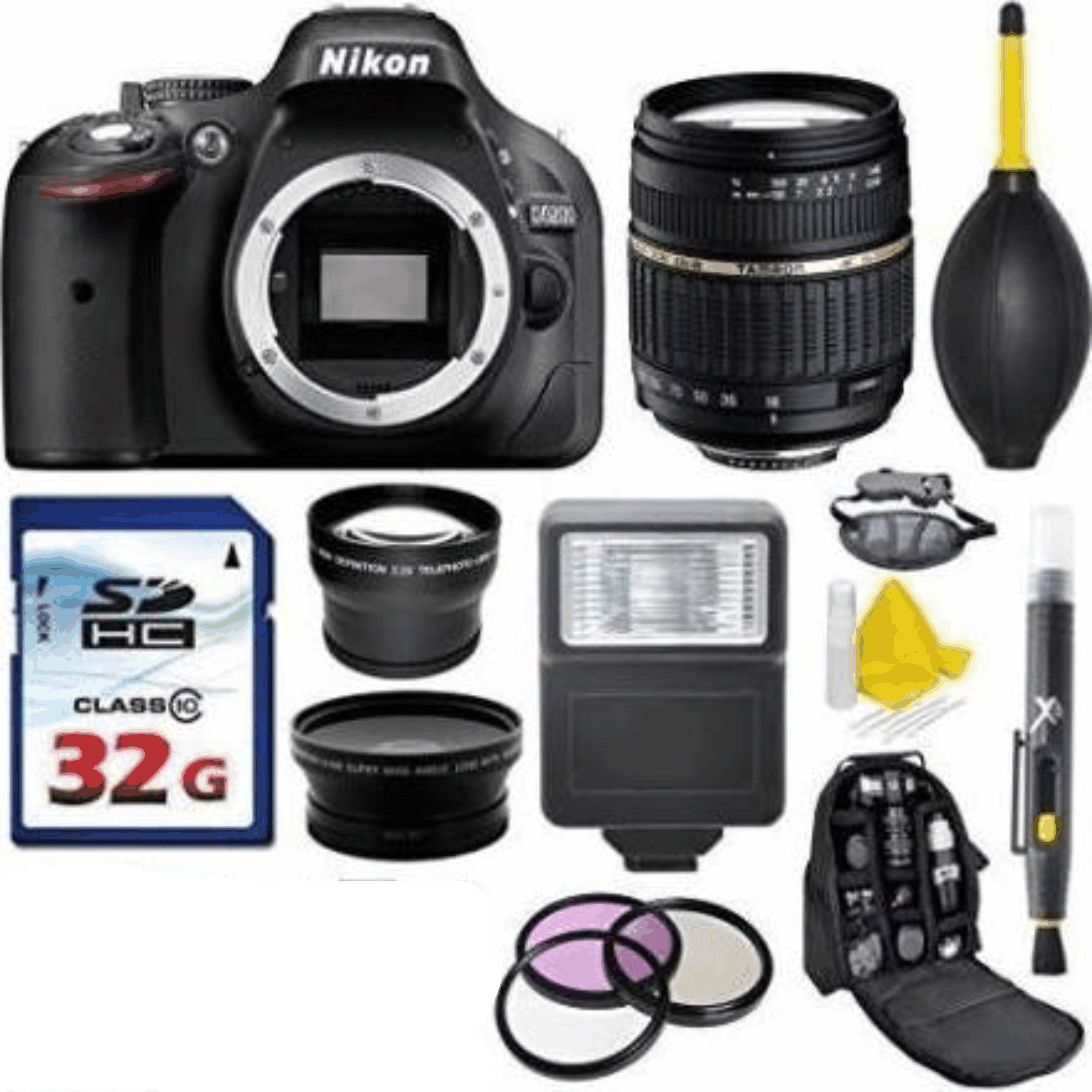 Nikon D5200 24.1 MP CMOS Digital SLR Camera + Tamron Auto Focus 18-200mm Macro Zoom Lens + 32GB Class 10 Memory Card + Backpack Case + 3PC Filter Kit 3