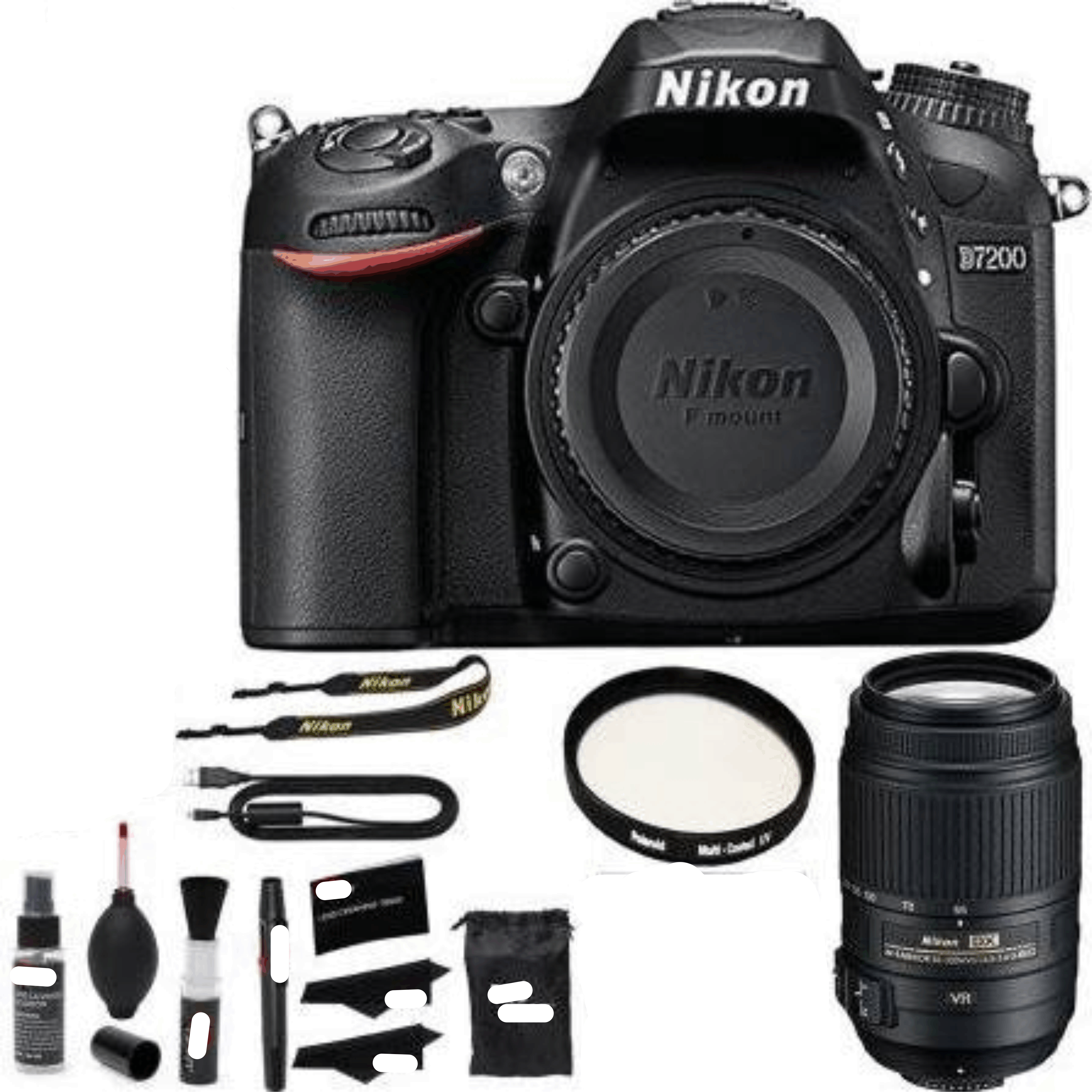 Nikon D7200 DX-Format DSLR Body (Black), Nikon AF-S DX Nikkor 55-300mm f/4.5-5.6G Ed Lens, Polaroid Filter, Cleaning Kit, Polaroid Filter kit 3