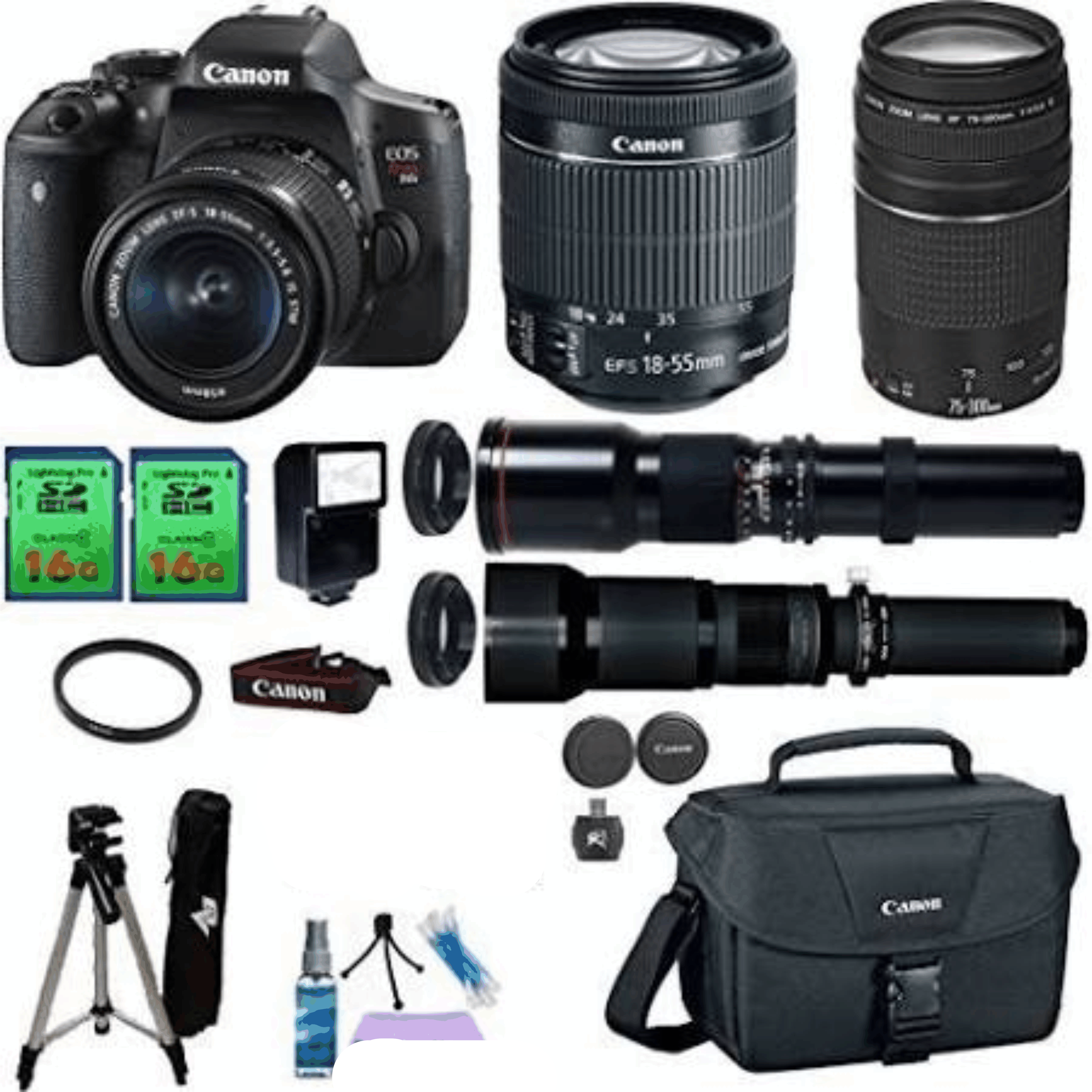 Canon EOS Rebel T6i & 18-55mm Is STM & 75-300mm III & 500mm Telephoto kit 42