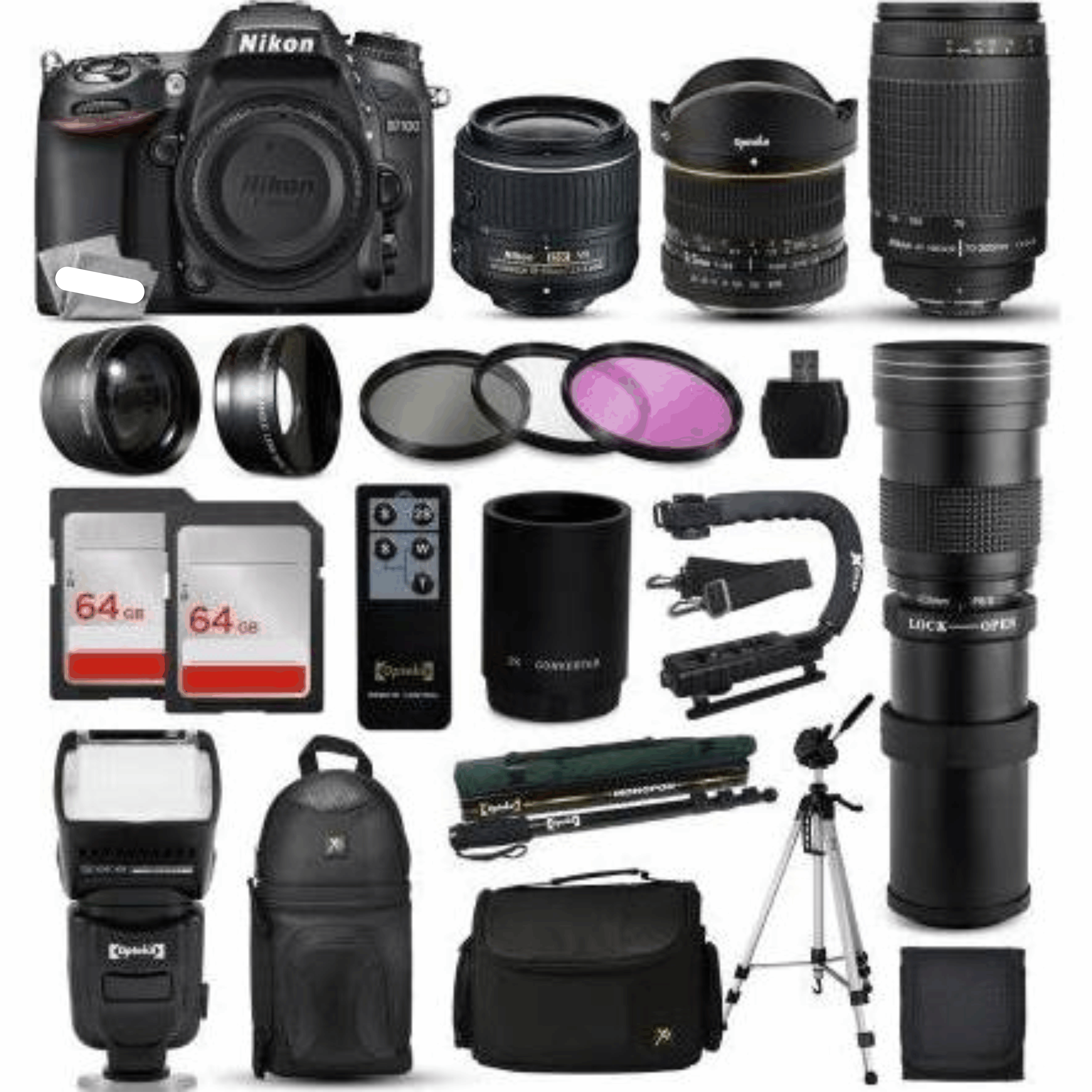 Nikon D7100 DSLR Camera 18-55mm VR II 70-300mm G 420-1600mm 128GB More ND71004LENS4201928K2 kit 4