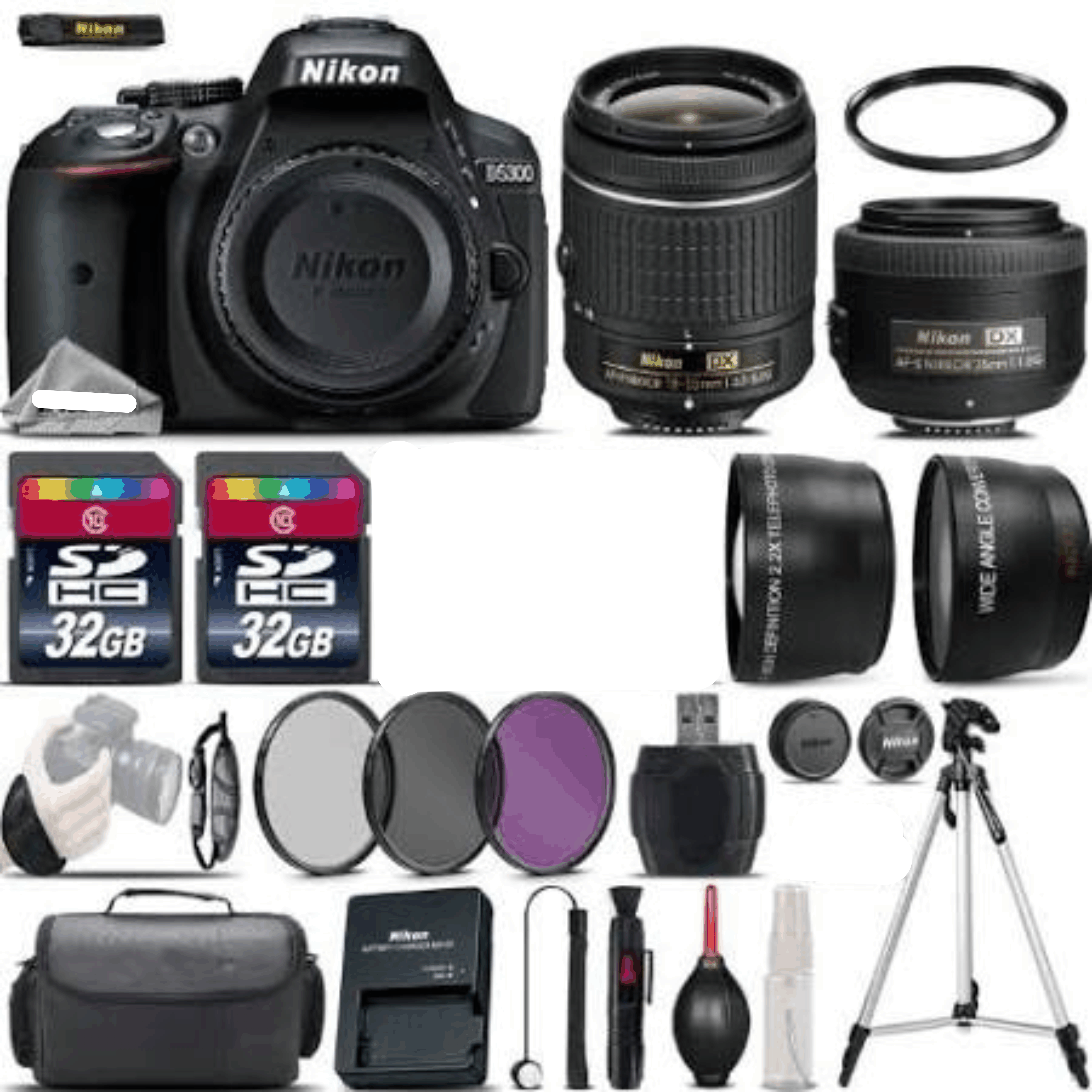 Nikon D5300 Digital SLR Camera + 18-55mm VR + 55-300mm VR + 64GB - 4 Lens Kit 5