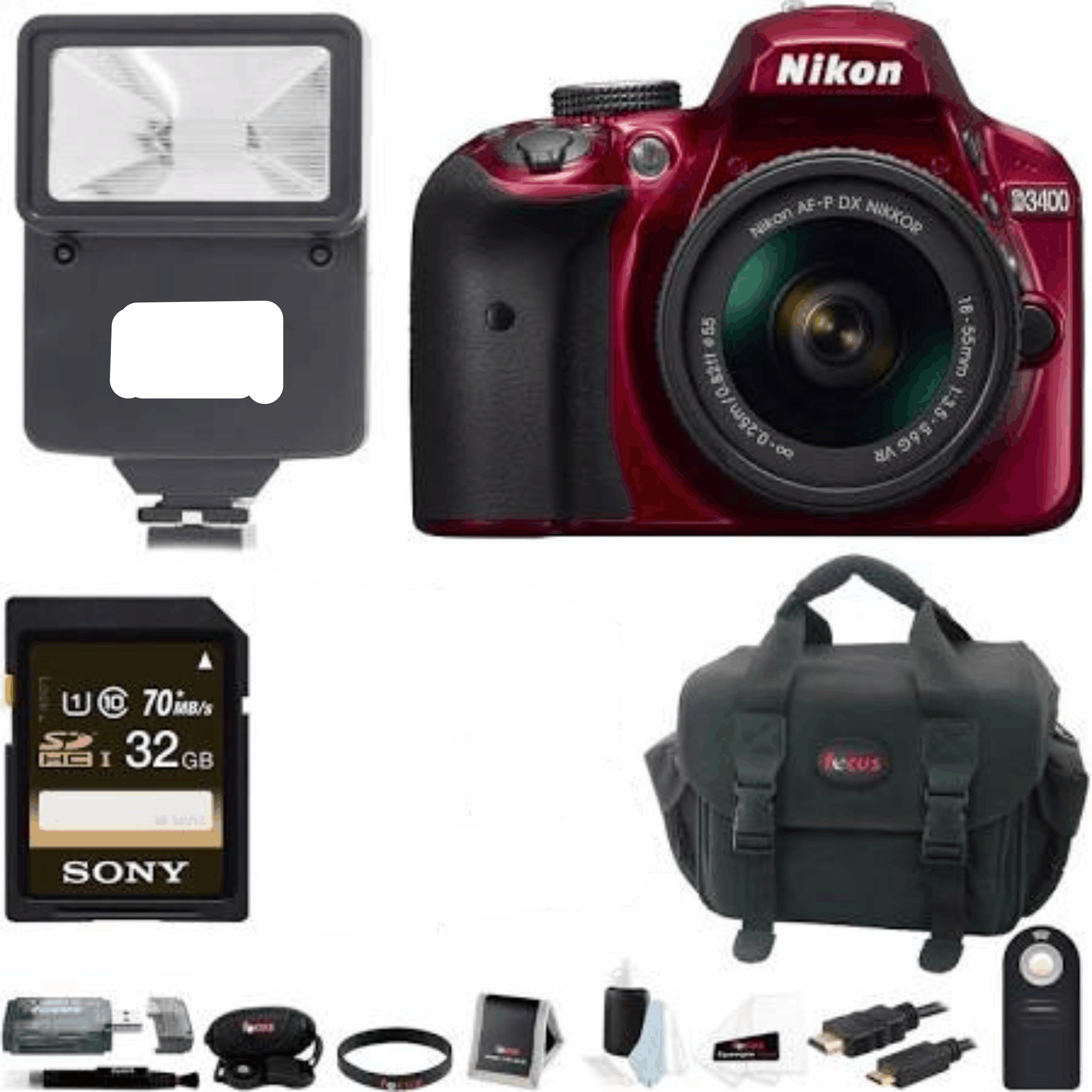 Nikon D3400 DSLR Camera / 18-55mm Lens, Flash and 64GB Bundle kit 6