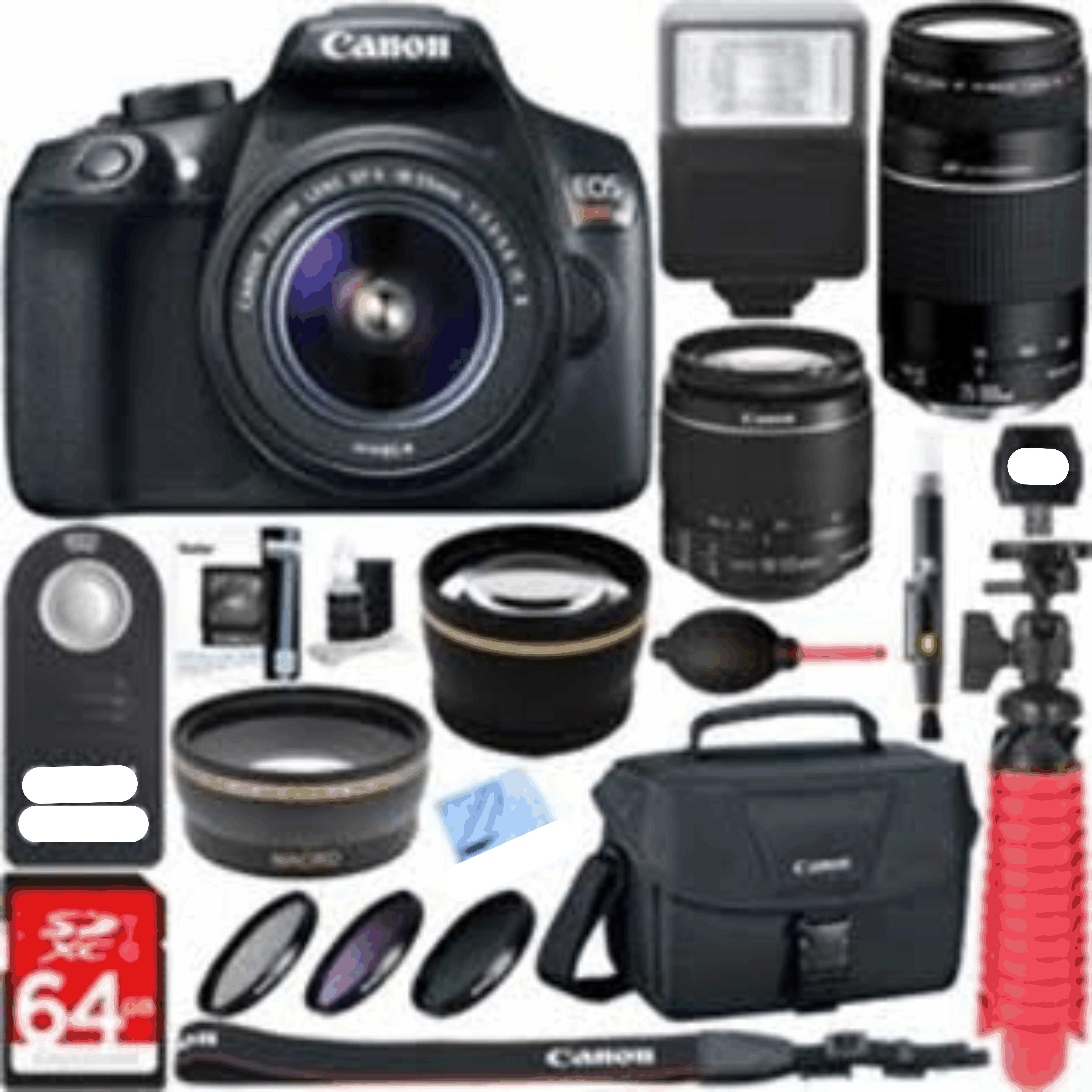 Canon EOS Rebel T6 DSLR Camera w/ EFS 1855mm 75300mm is II Lens 64GB Memory Kit 6