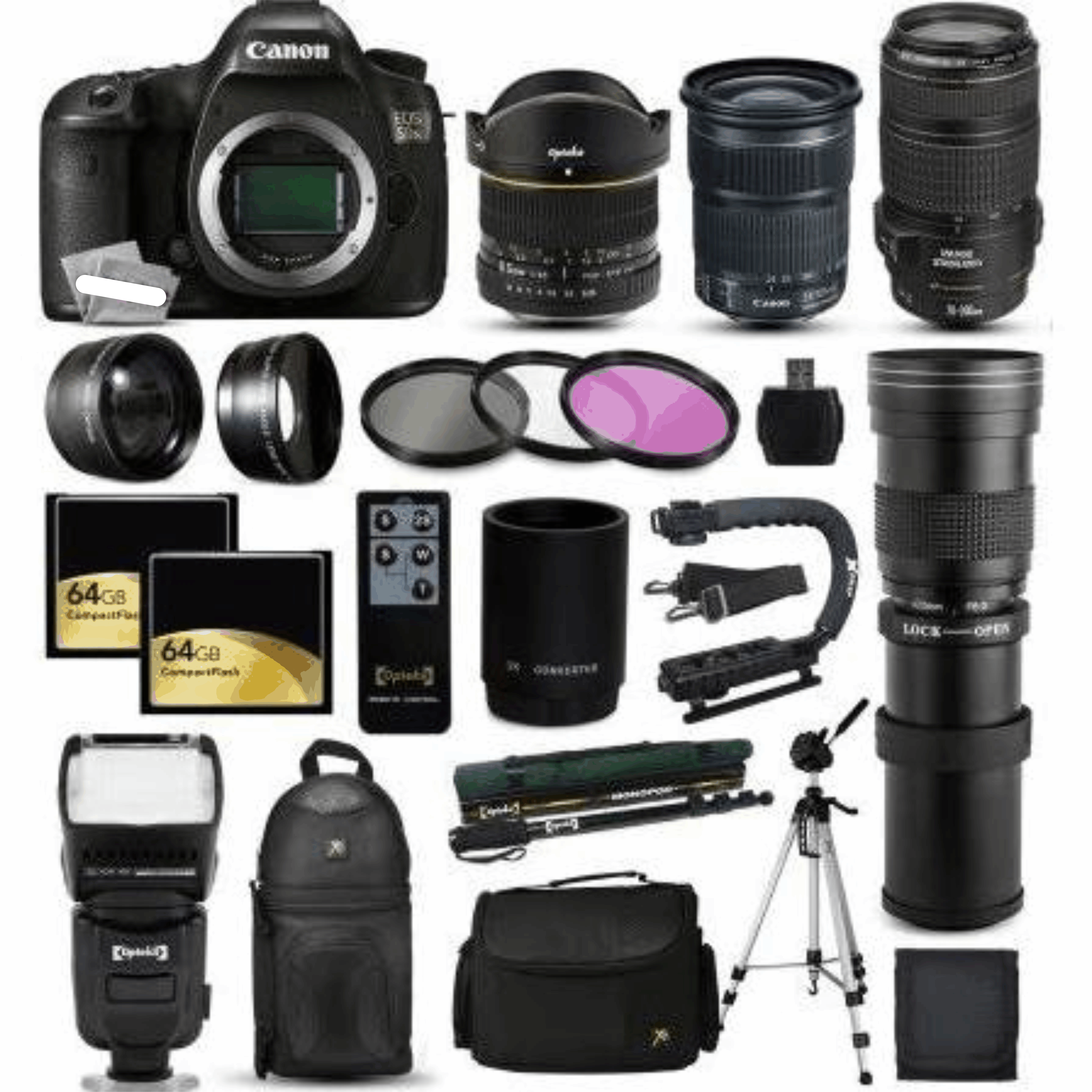 Canon EOS 5DS SLR DSLR Camera + 70-300mm is USM + 6.5mm Fisheye + 24-105mm STM + 420-1600mm + Case + 128GB Bundle KIT 6