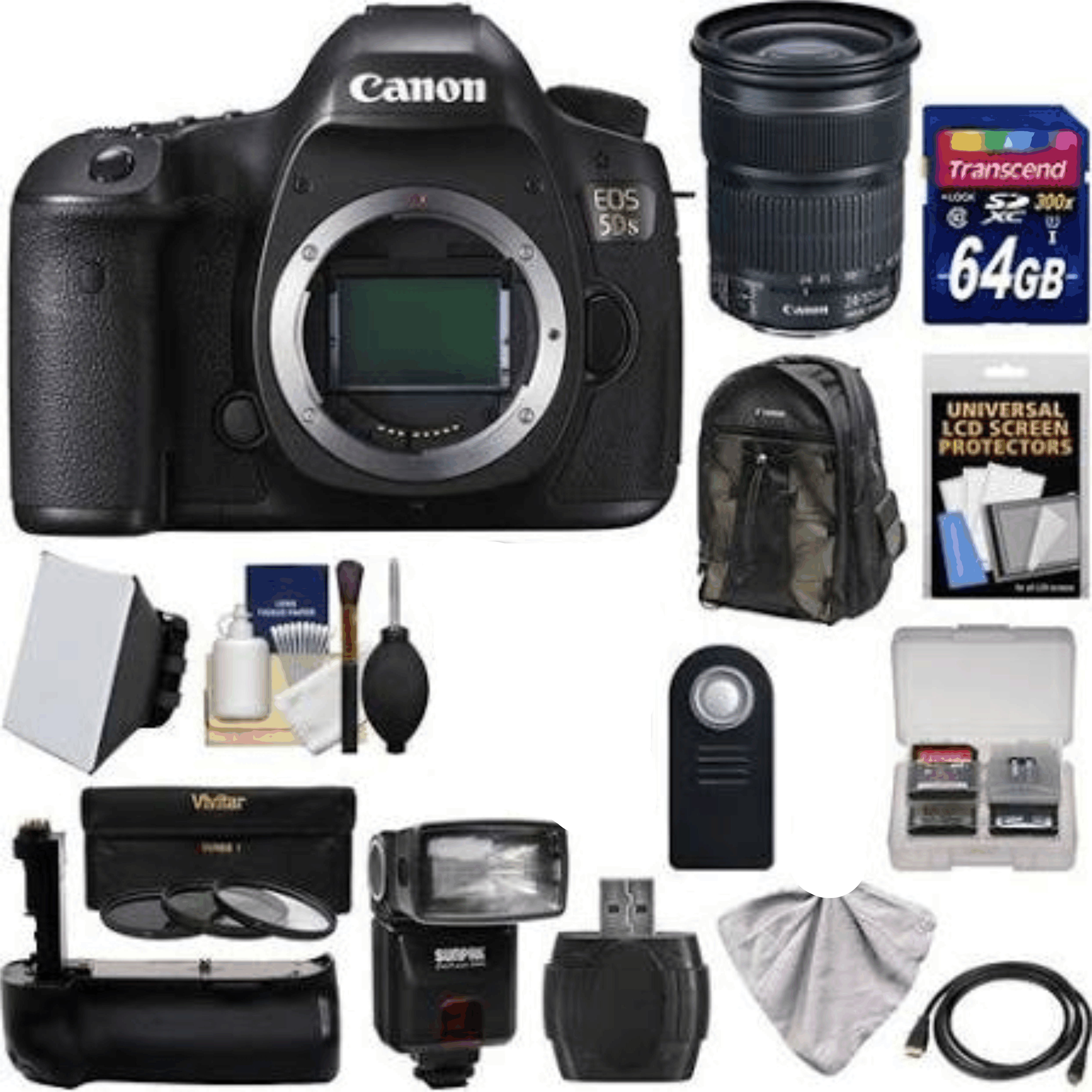 Canon Eos 5DS Digital SLR Camera Body with 24-105mm STM Lens + 64GB Card  + Backpack + Grip + Flash + Kit 7