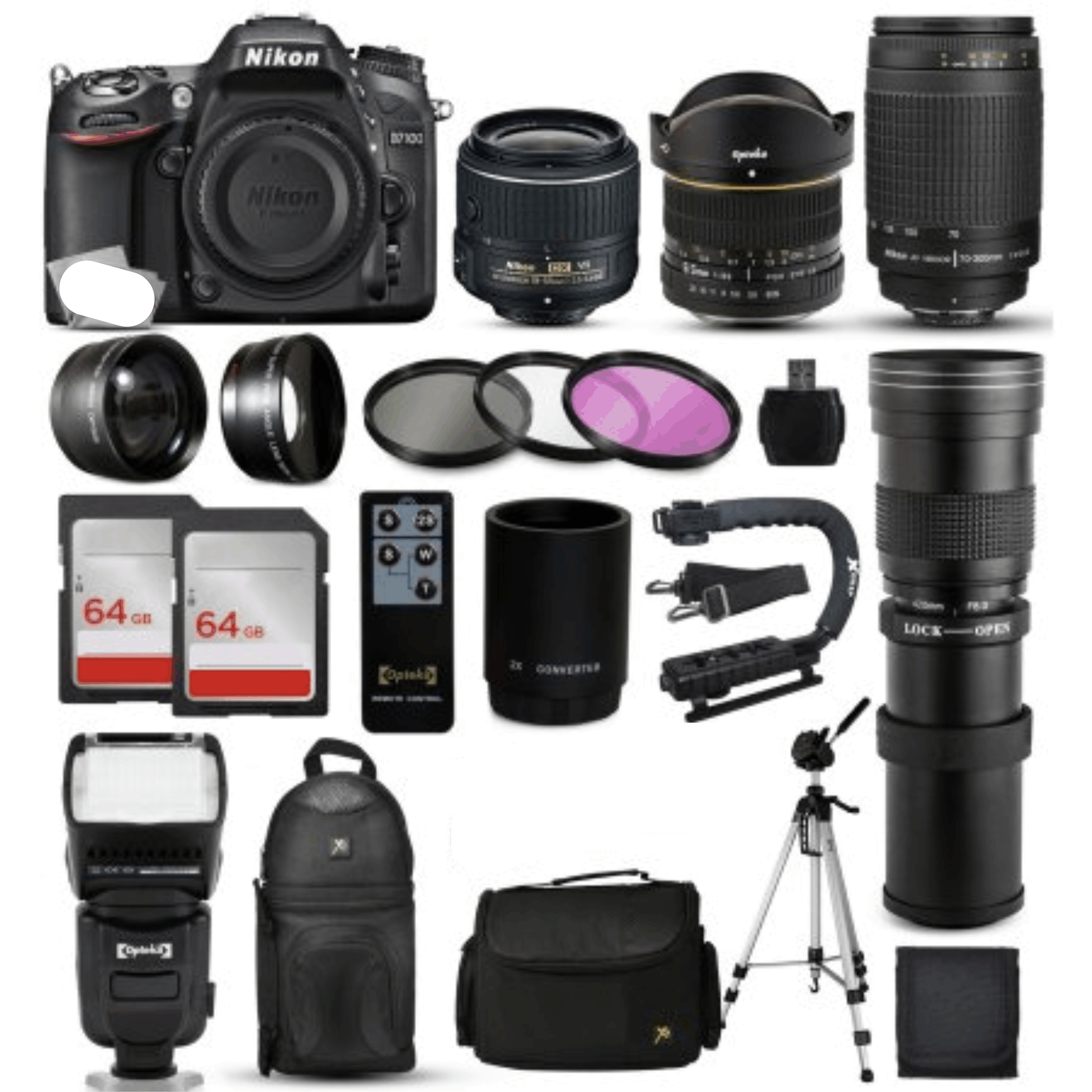 Nikon D7100 DSLR Camera 18-55mm VR II 70-300mm G 420-1600mm 128GB More ND71004LENS4201928K2 KIT 7