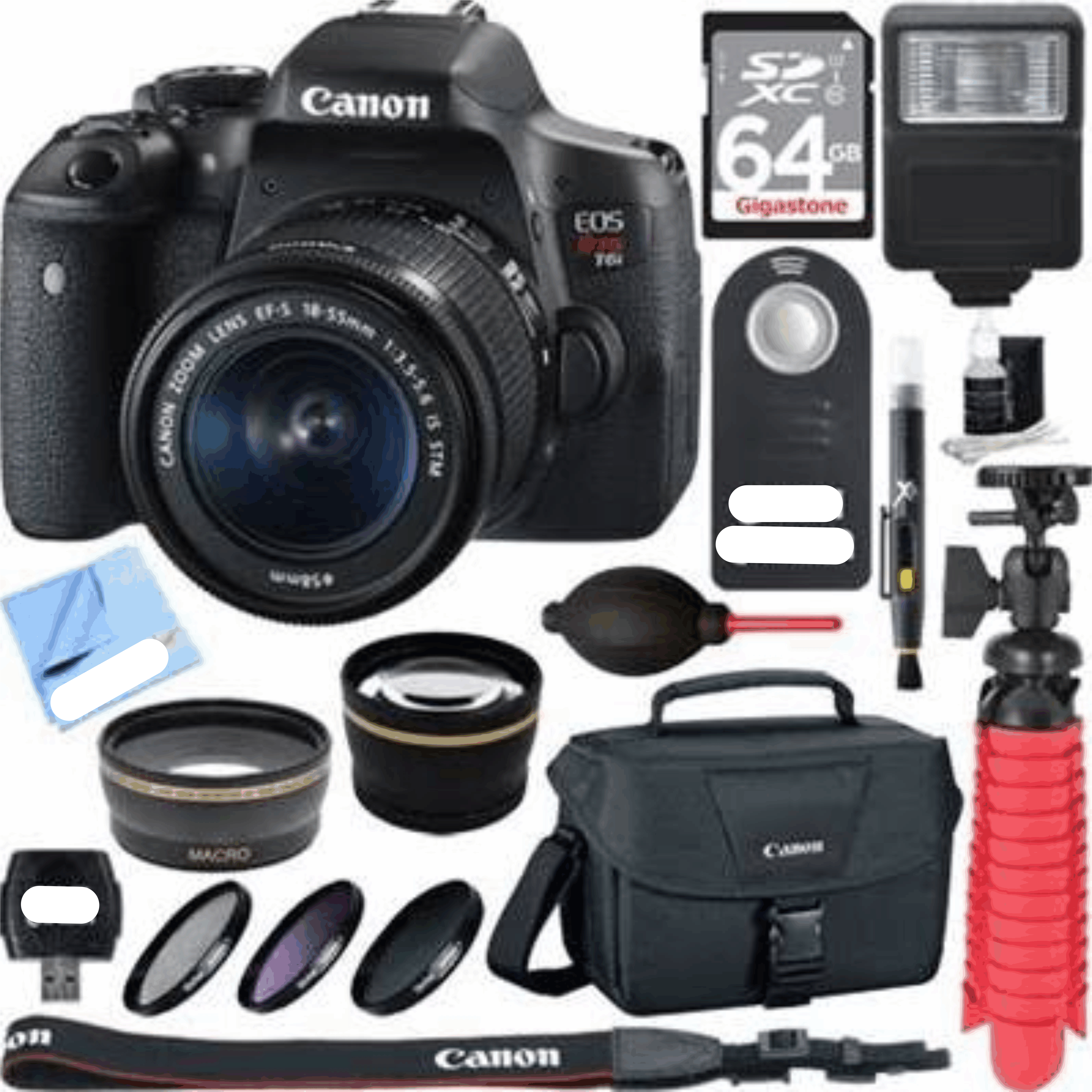 Canon EOS Rebel T6i Digital SLR Camera + EF-S 18-55mm is STM Lens Memory & Flash Kit 7