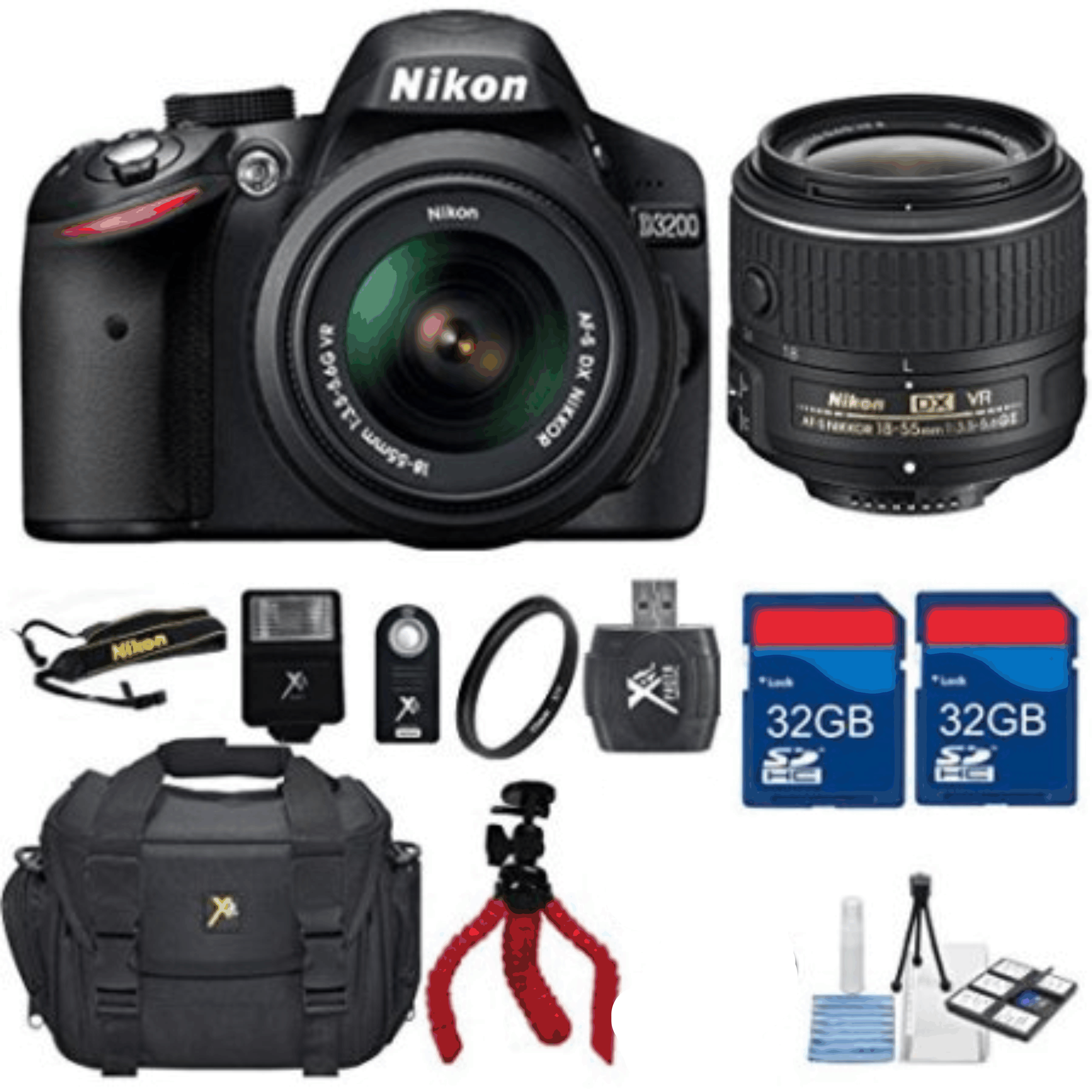 Nikon D3200 DX DSLR + 18-55 VRLens Top Value Bundle KIT 8