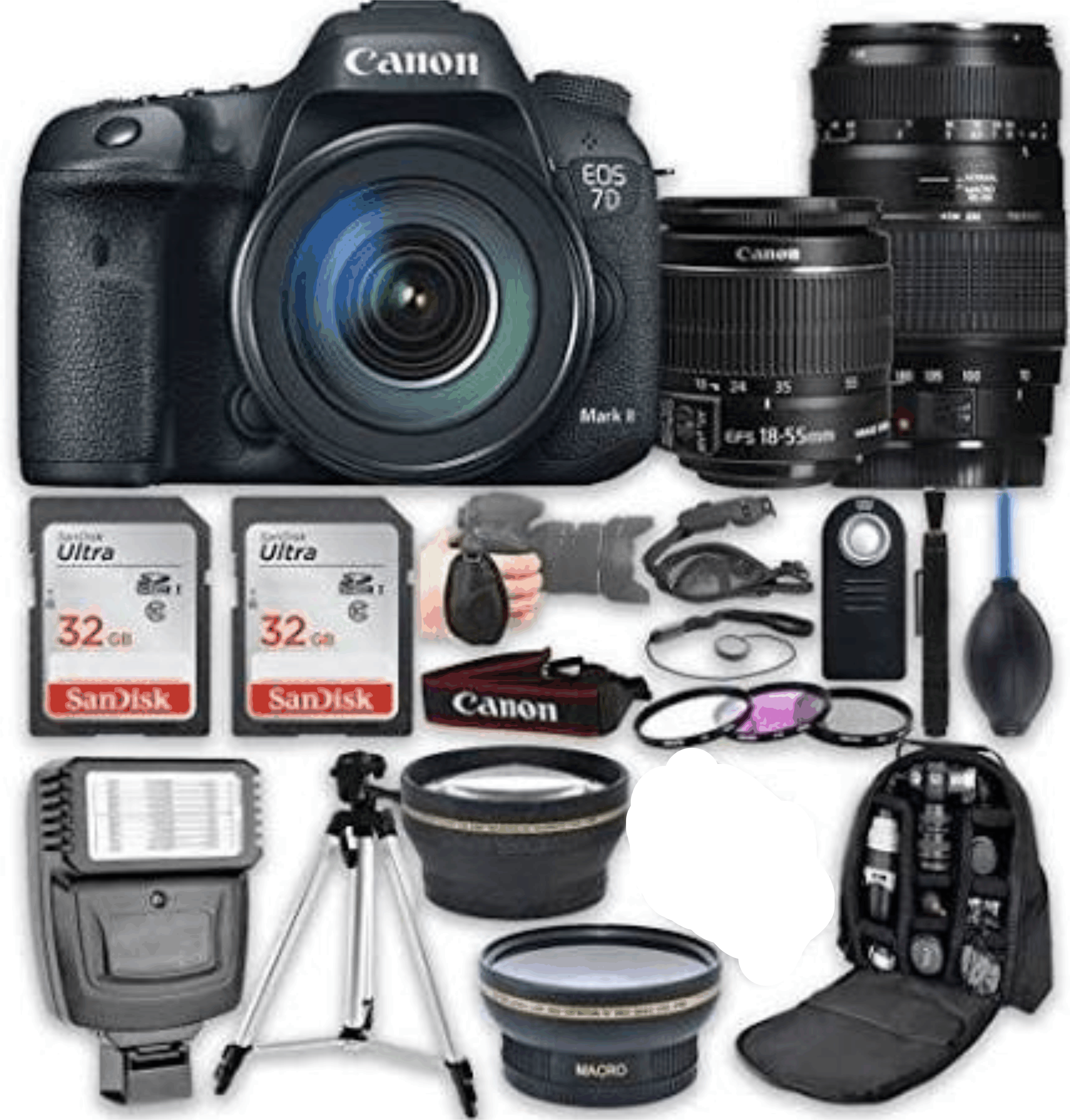 Canon EOS 7D Mark II 20.2MP Digital SLR Camera with EF-S 18-55mm f/3.5-5.6 is STM Lens + Tamron Auto Focus 70-300mm f/4.0-5.6 + 2pc SanDisk Ultra KIT 8