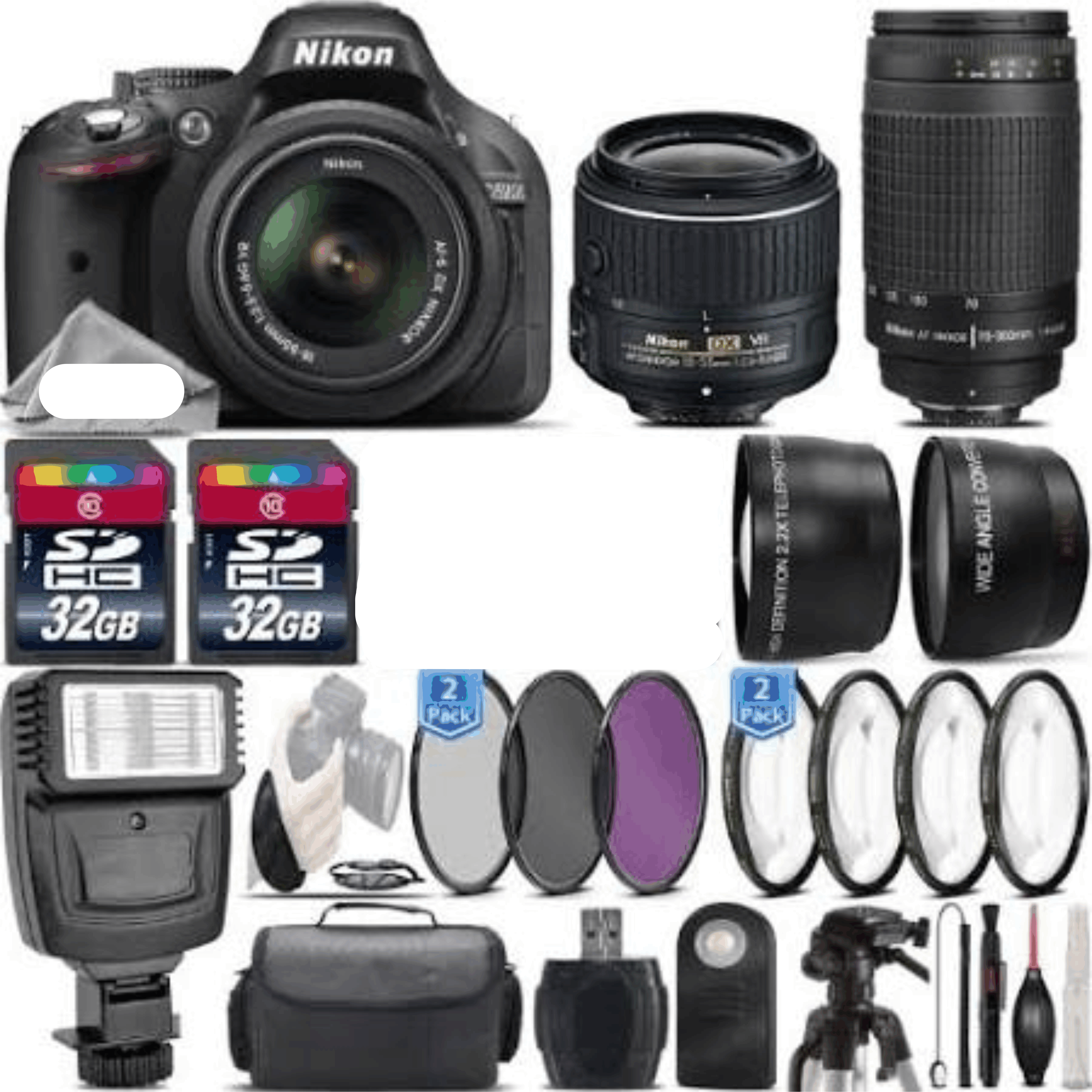 Nikon D5200 24.1MP DSLR Camera + 18-55mm VR II Lens + Nikon 70-300mm - 64GB Kit 9